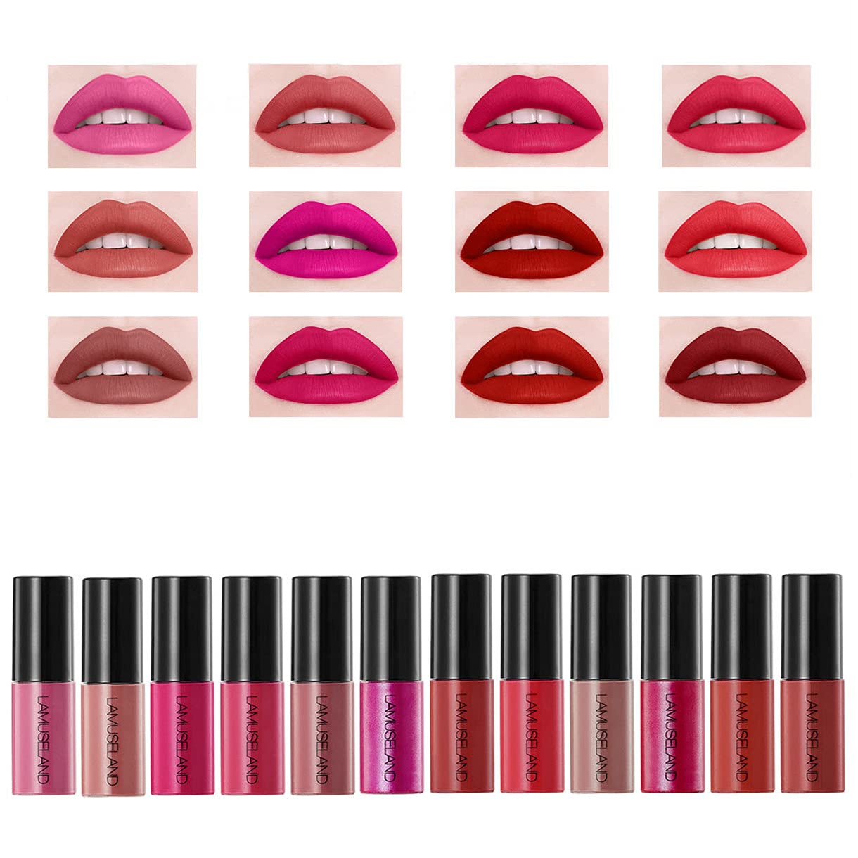 LAMUSELAND Matte Mini Liquid Lipstick Set, 12Colors Long-Lasting High  Pigmented Lipstick Travel Kit, Non-stick