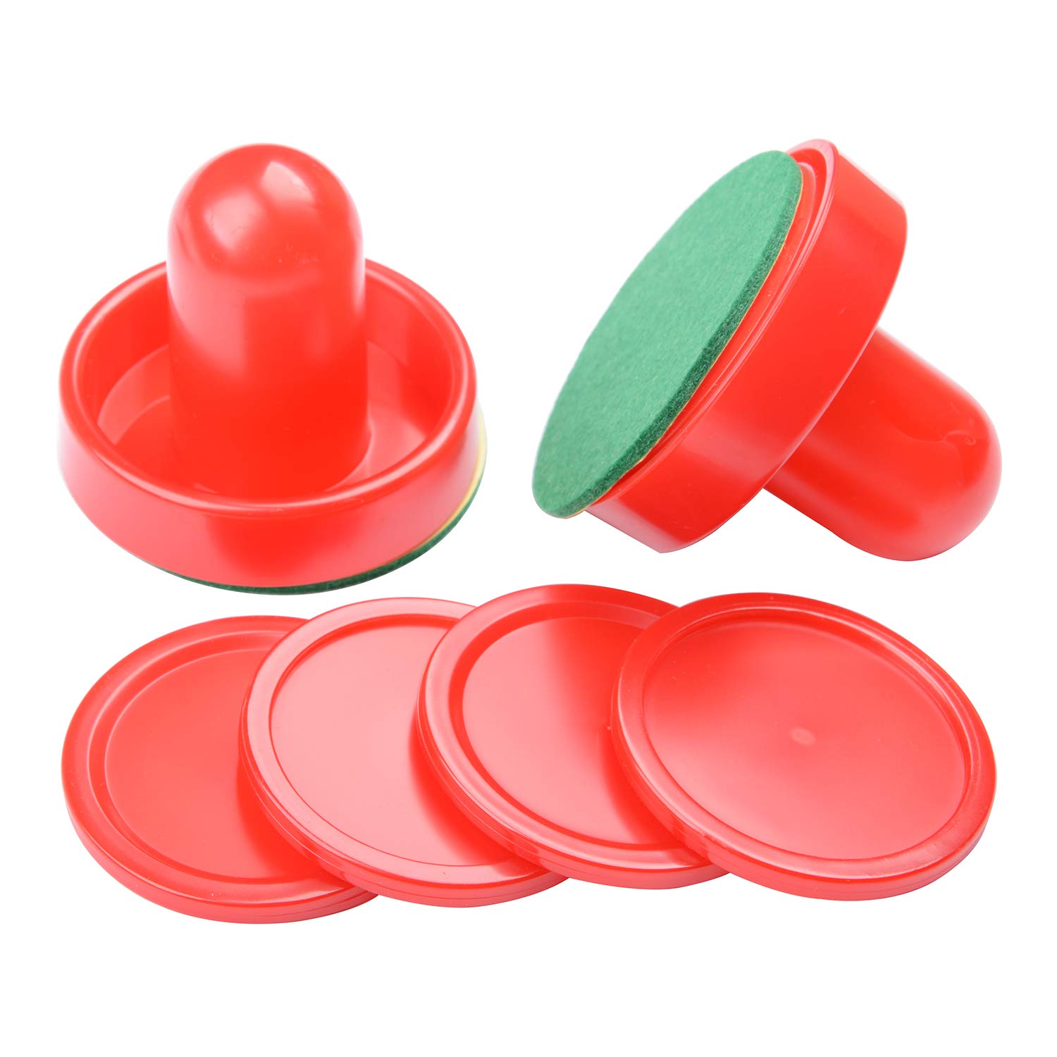 MUZOCT Great Goal Pushers Replacement Accessories for Game Tables - 2 Red Air Hockey Pushers and 4 Red Pucks for Children Mini