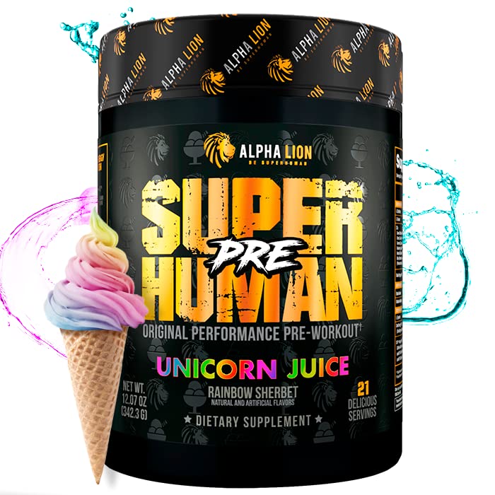 ALPHA LION Superhuman Pre Workout Powder Beta Alanine L-Taurine &  Tri-Source Caffeine for Sustained Energy & Focus Nitric Oxide & Citrulline  for Pump (21 Servings Unicorn Juice)