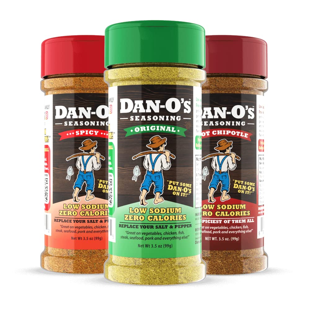 Dan-O's Seasoning 3 Count Bundle - Original, Hot Chipotle, & Spicy Flavors, All Natural, Sugar Free, Keto, All Purpose Seasonings, Vegetable  Seasoning, Meat Seasoning, Low Sodium Seasoning, Cooking Spices