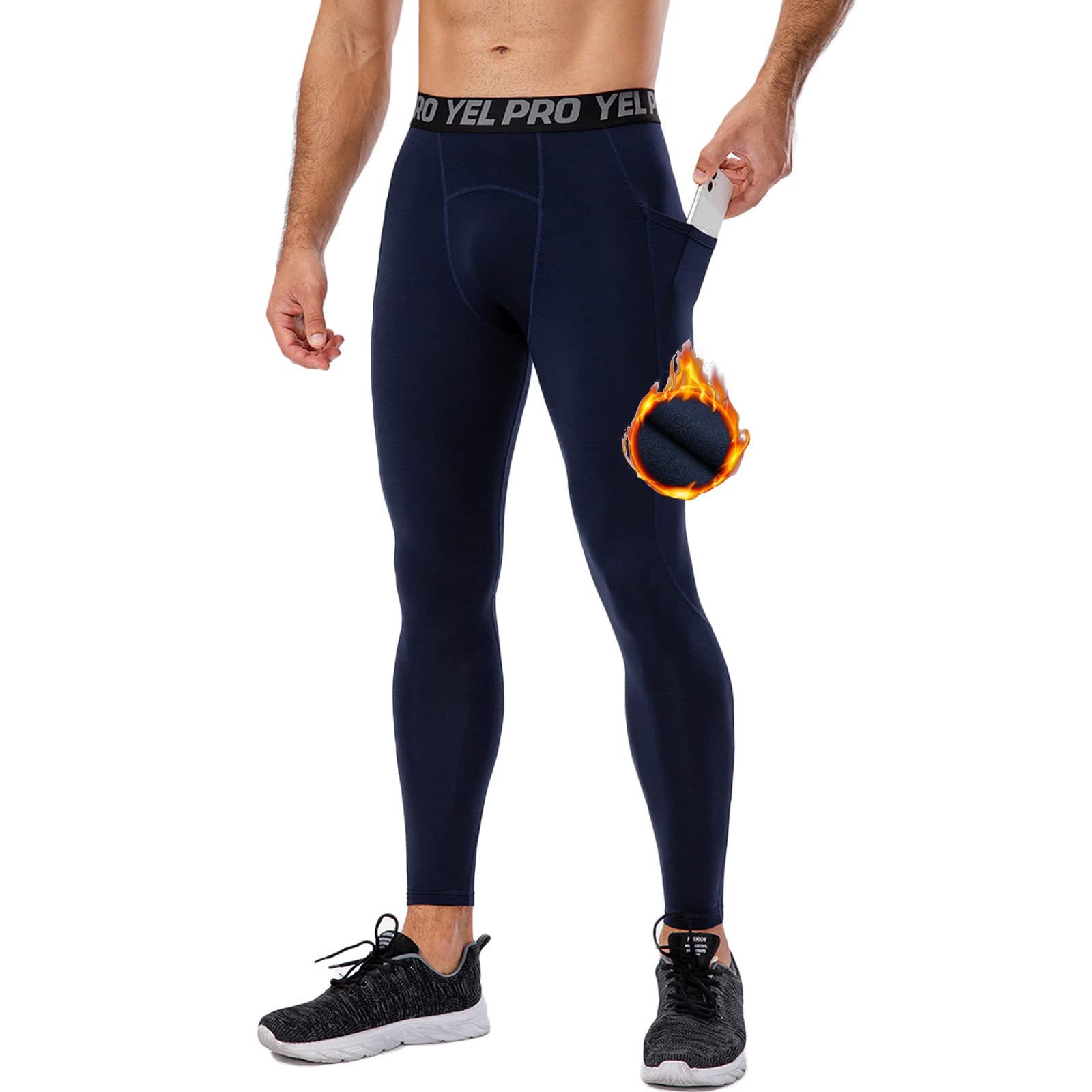 Men's Thermal Compression Pants Fleece Running Athletic Sports Tights  Cycling Resistant Leggings Cold Winter Biker Base Layer Bottoms 