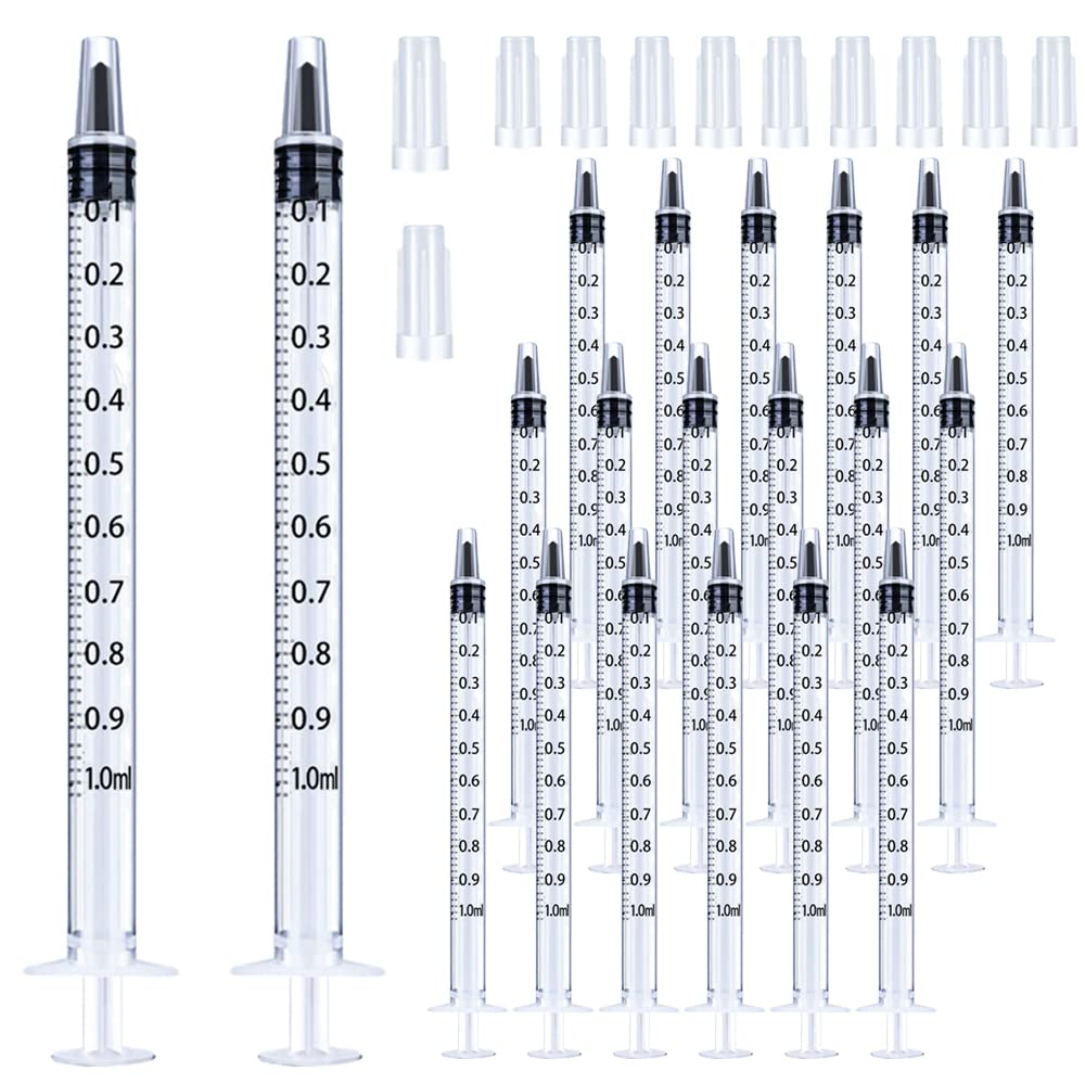 20 Pack 1ml Syringe with Cap for Liquid 1cc Plastic Small Syringes with  Cover Non-Sterile No Needle 1 ML 20 Pack