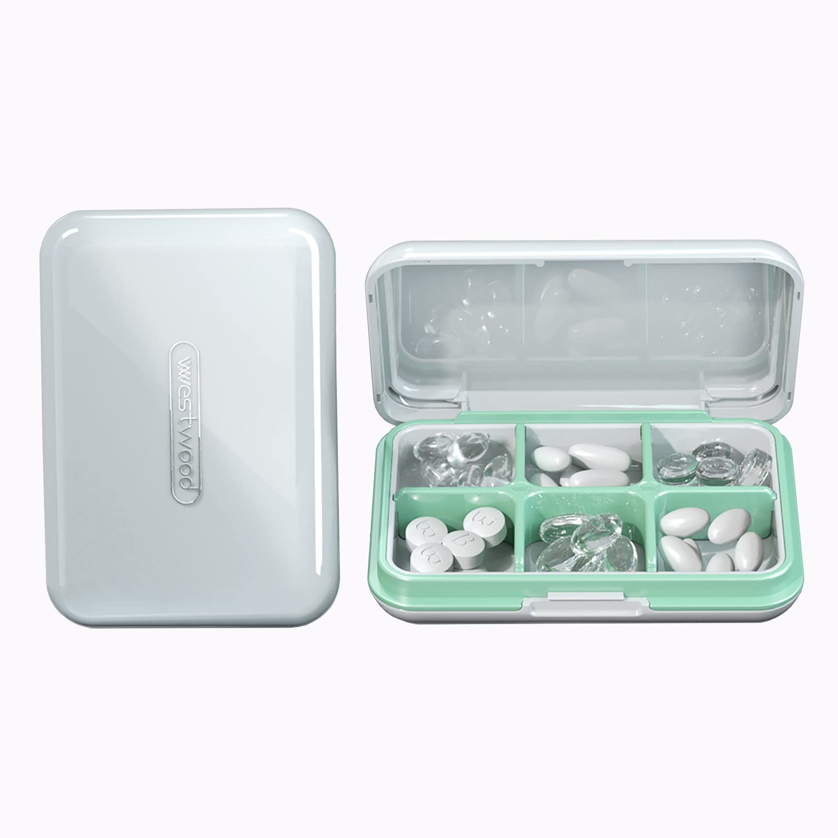 Travel Pill Organizer Moisture Waterproof Small Pill Box for Pocket Purse 6  Compartments Portable Pill Case Medicine Vitamin Holder Container (White, 6  Compartments)