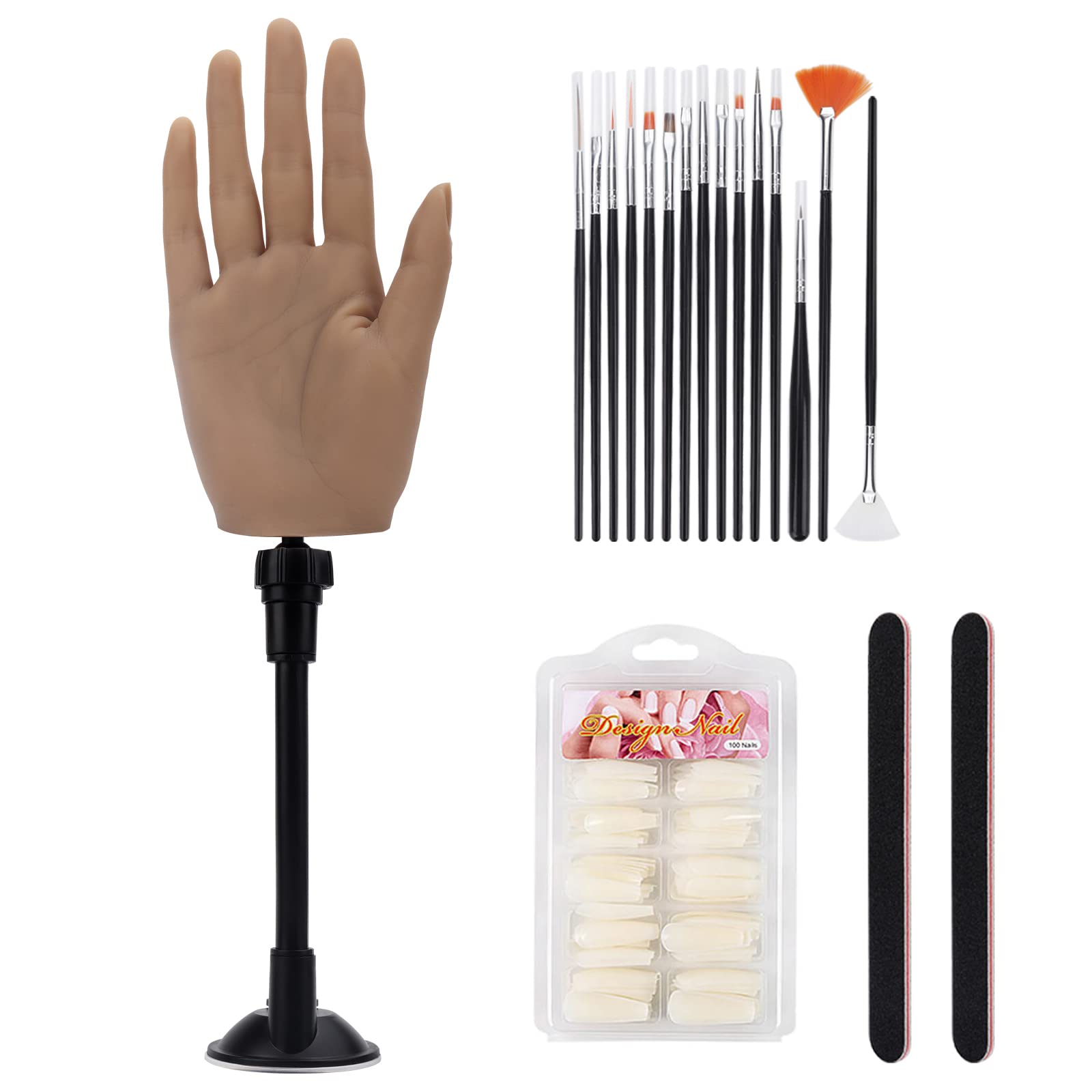 Nail Art Practice Hand Set With Acrylic Nails Practice Hand Support & Pvc  Hand Model 1pc, False Nail Of Bendable & Realistic Finger Model Suitable  For Beginners To Practice Nail Art, Training