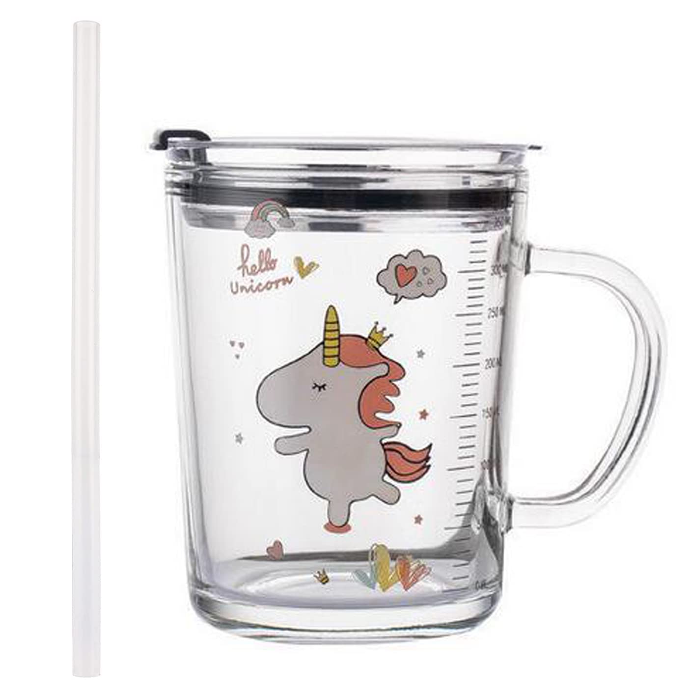 Glass Tumbler Milk Cup with Silicone Straw and Lid Handle for Kids & Adult  Heavy Glass