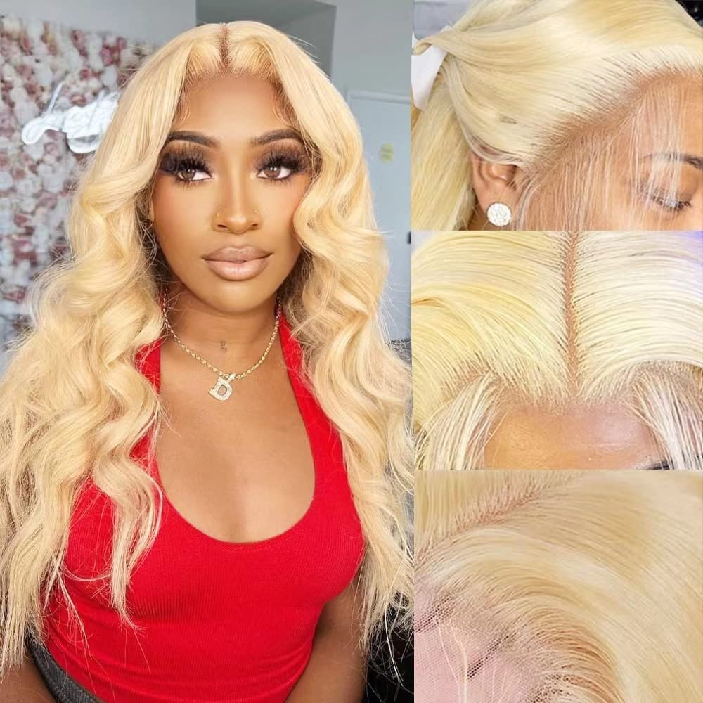 613 Body Wave Lace Front Wig 13X6 Transparent Lace Blonde Human