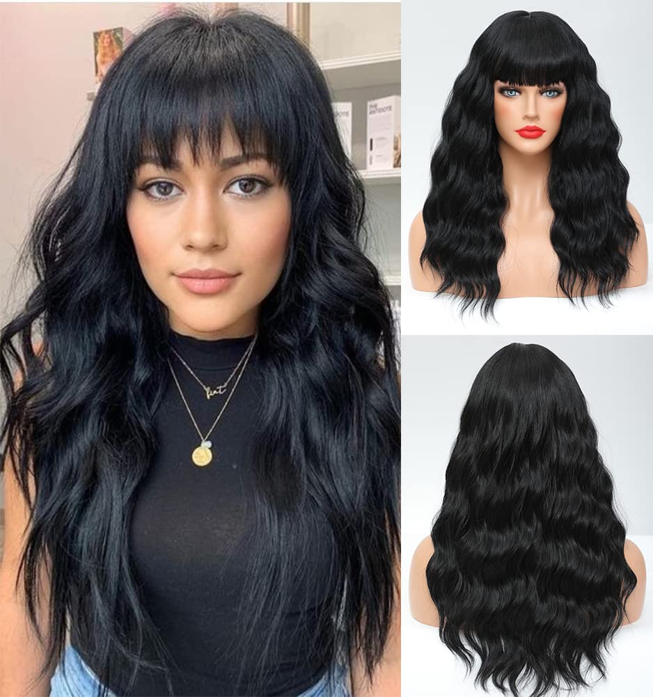 WAVE BREEZE Black Wigs for Women 18inch Long Wavy Curly Hair Wigs