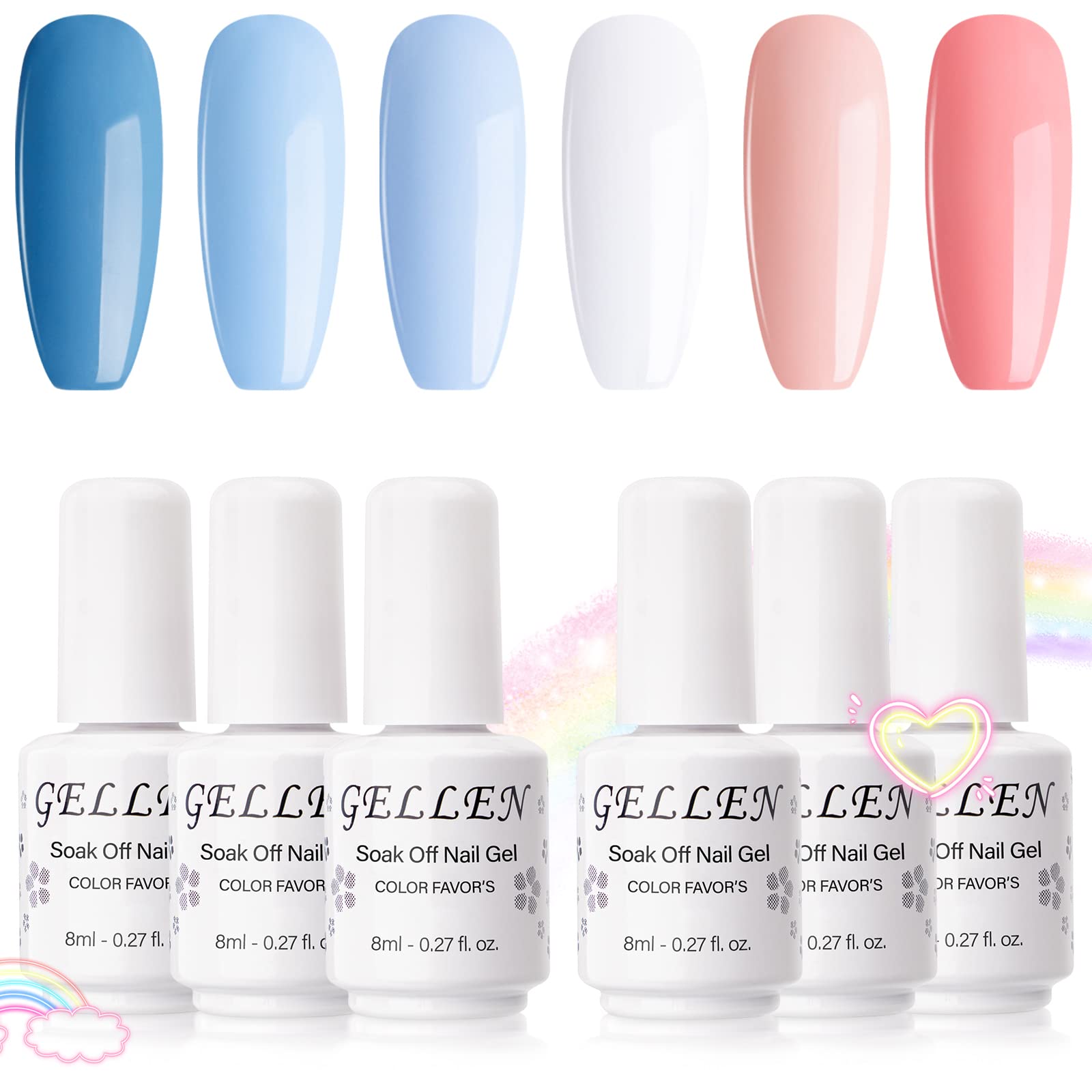 Gellen Gel Nail Polish Starter Kit, Gel Polish 6 Colors Sweet Candy with UV  Light, Soak Off Nail Gel Polish Set with Base Top Coat Manicure Tools, Nail  Art Gift for Girls 