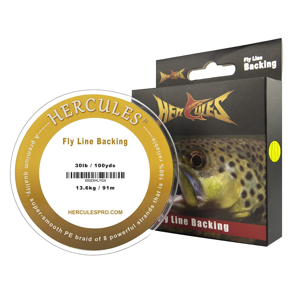 HERCULES Braided Fly Line Backing 20lb 30lb, 100Yds 300Yds, with  Long-Lasting Color Fluorescent Yellow 20LB