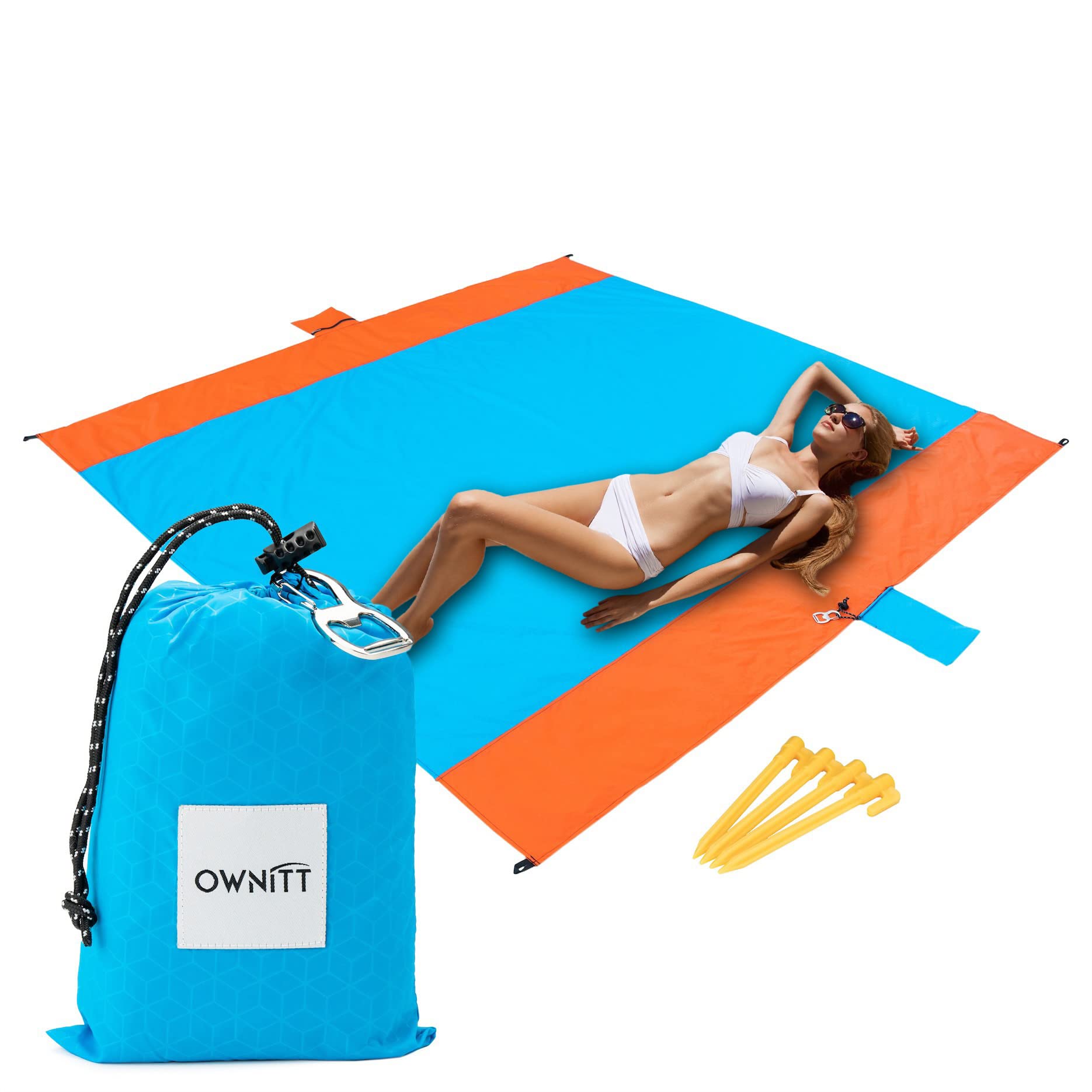 Ownitt Large Sand Free Travel Beach Blanket with Pocket - 83X 79