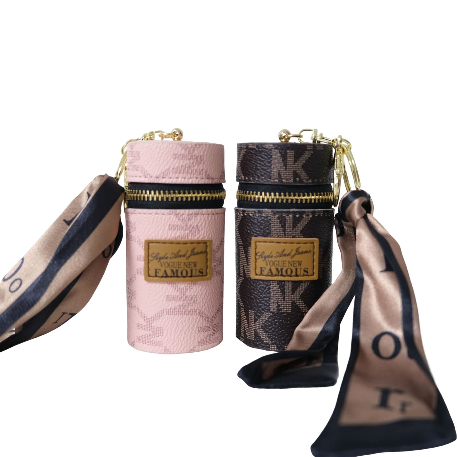 Luxury Leather Bucket Lipstick Bag Silk Scarf Keychain Exquisite