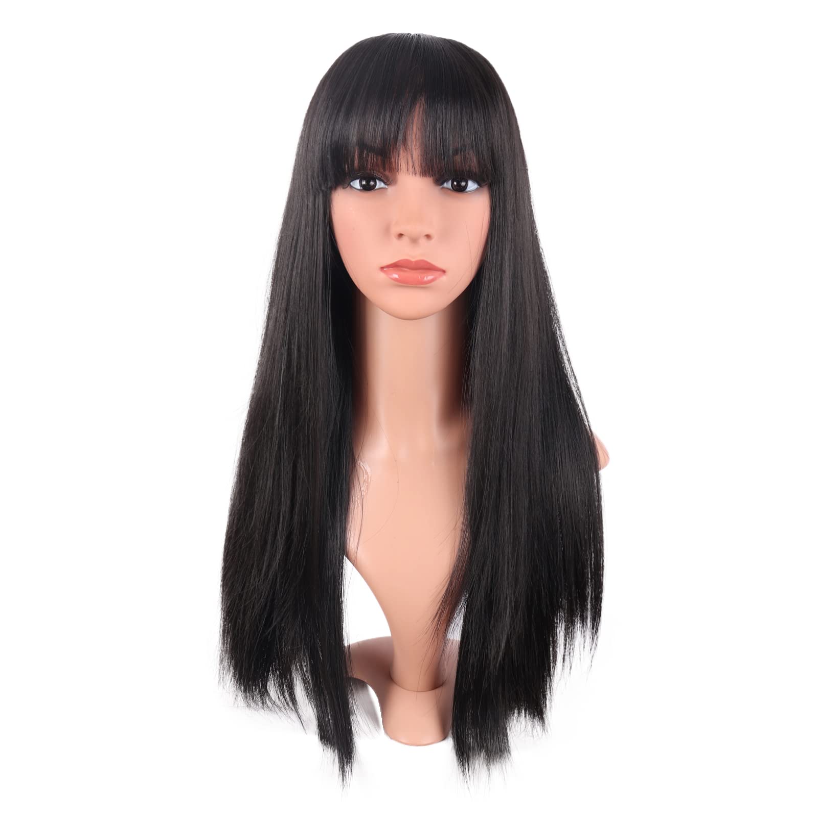 MapofBeauty 22 Inch 56 cm Women Long Straight with Flat Bangs