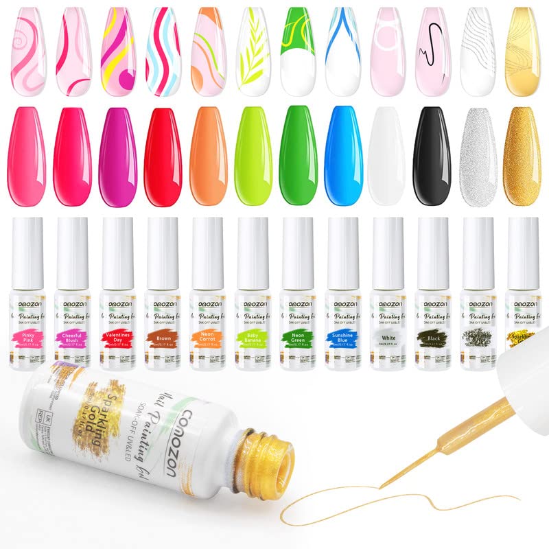 12 Colors Nail Art Brushes Gel Polish Painting Drawing Liner Brushes for  Painting Nail Design 