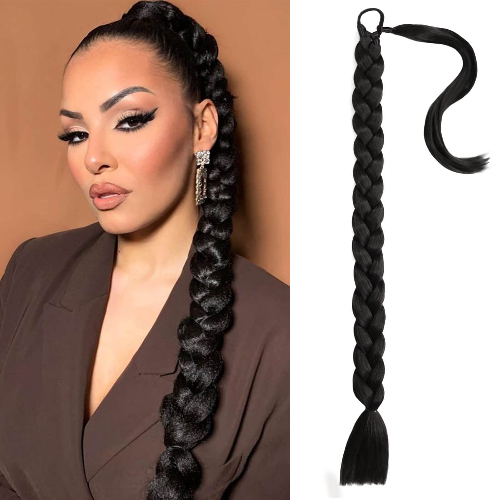 Long Braided Ponytail Hair Extension with Hair Tie Thick Wrap