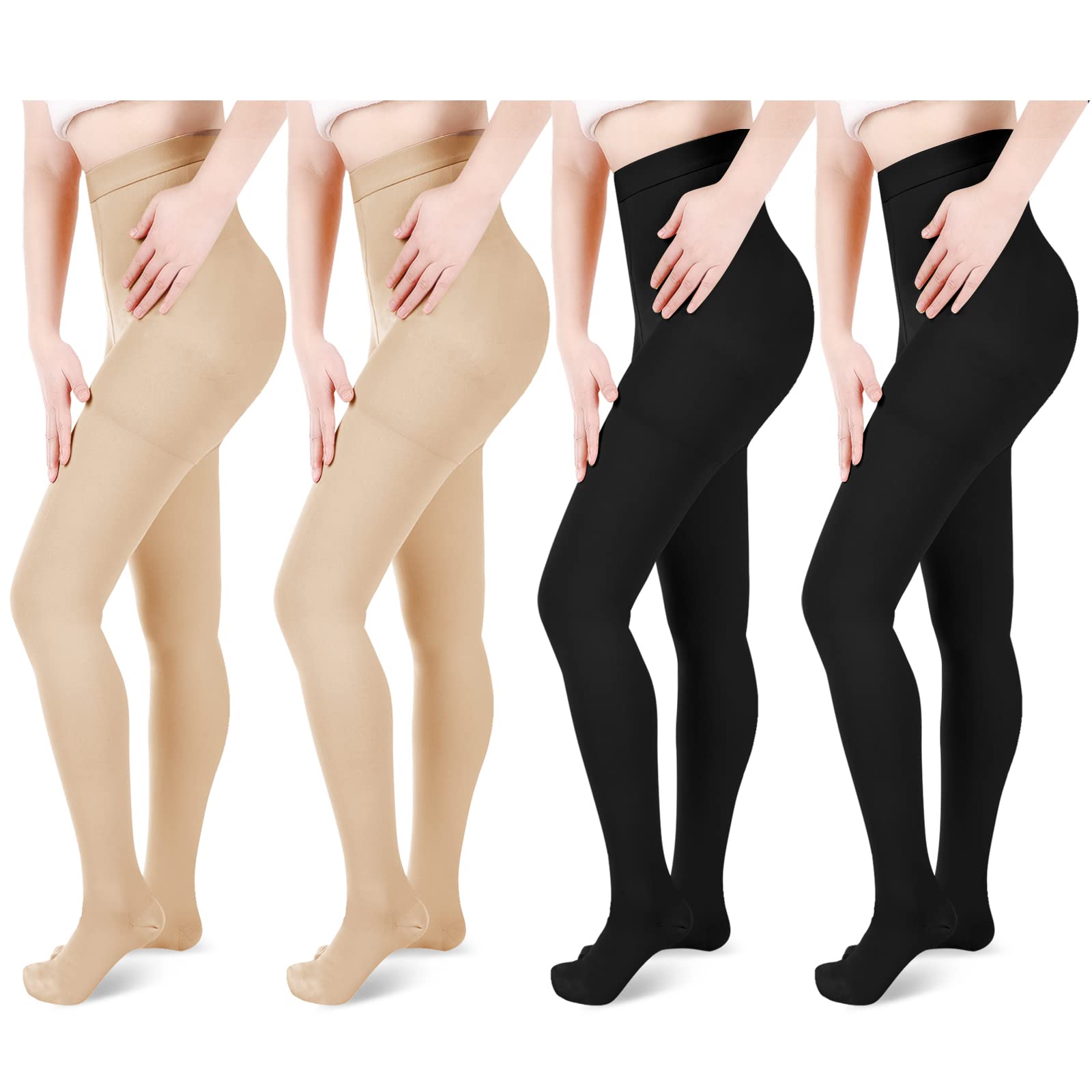 1 2 Pairs Compression Pantyhose 23-32 mmHg Closed Toe Opaque Thick  Graduated Support Hose Stocking for Women Relieve Varicose Veins Edema  Swelling
