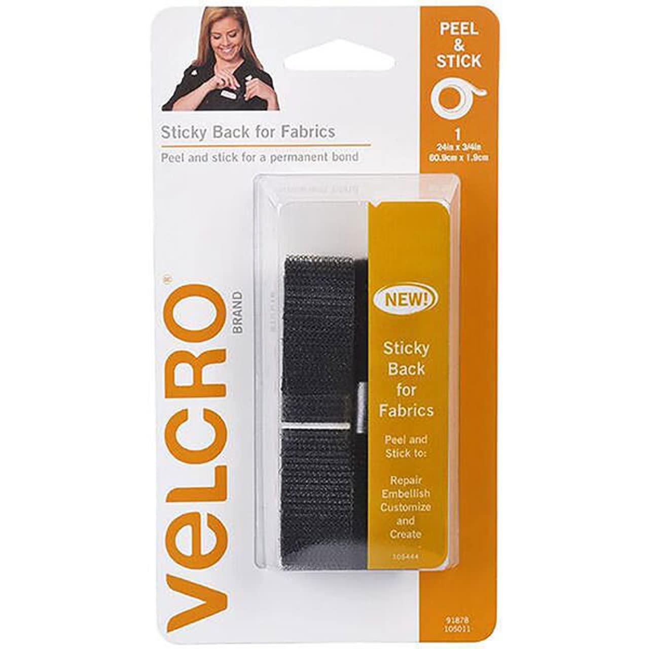 Sew On Hook & Loop Sewing/Stitch-On Fabric VELCRO® Brand Tape Black White
