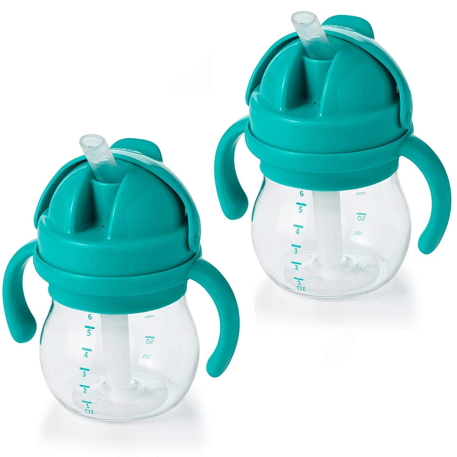 OXO Tot Transitions Straw Cup with Removable Handles Teal 6 Ounce (2 Pack)