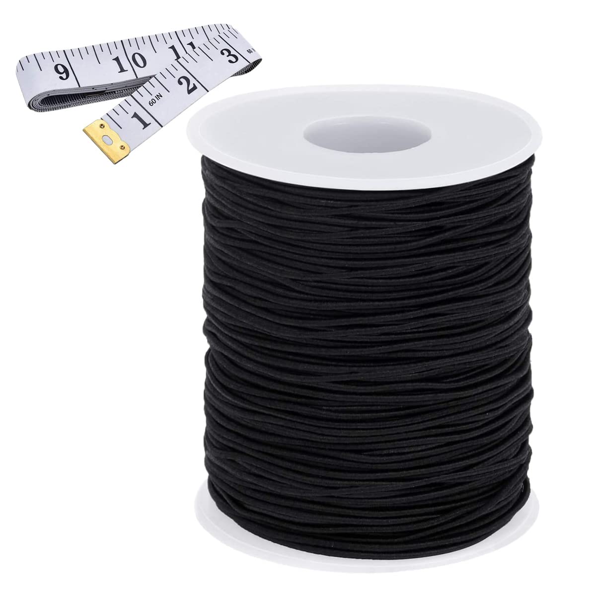 HEMYLU Elastic Cord 1.5MM x 50M, Black Elastic String Bungee Shock Cord  with Nylon Sleeve