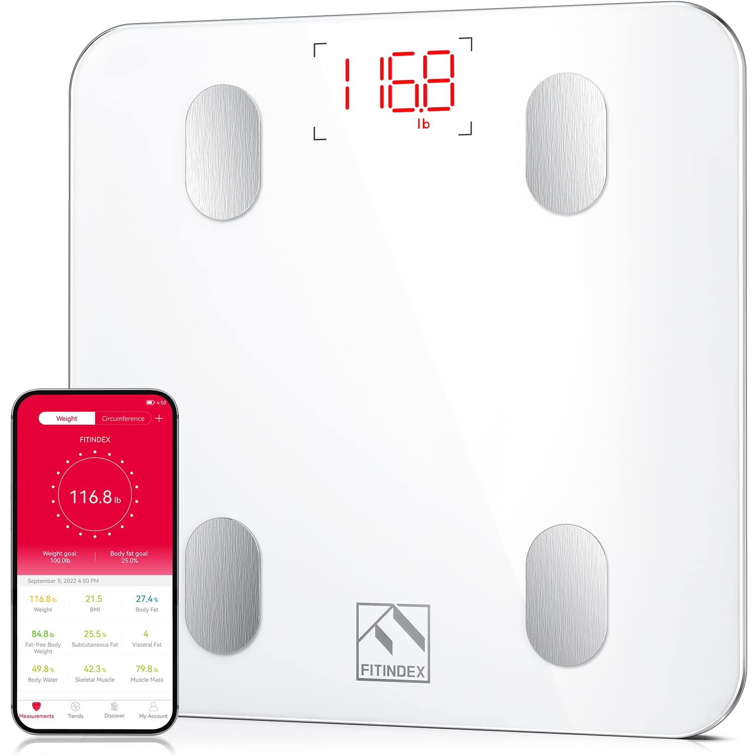 FITINDEX Smart Bluetooth Body Fat Scale with Upgraded App, High