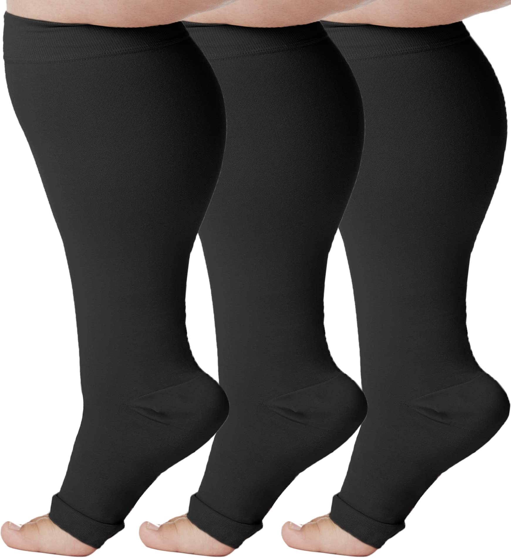 Iseasoo Plus Size Compression Socks for Men and Women-3 pairs Wide Calf  20-30 mmHg Knee High Compression Stockings Support for Circulation,Nurses,  Running 011 Black XX-Large