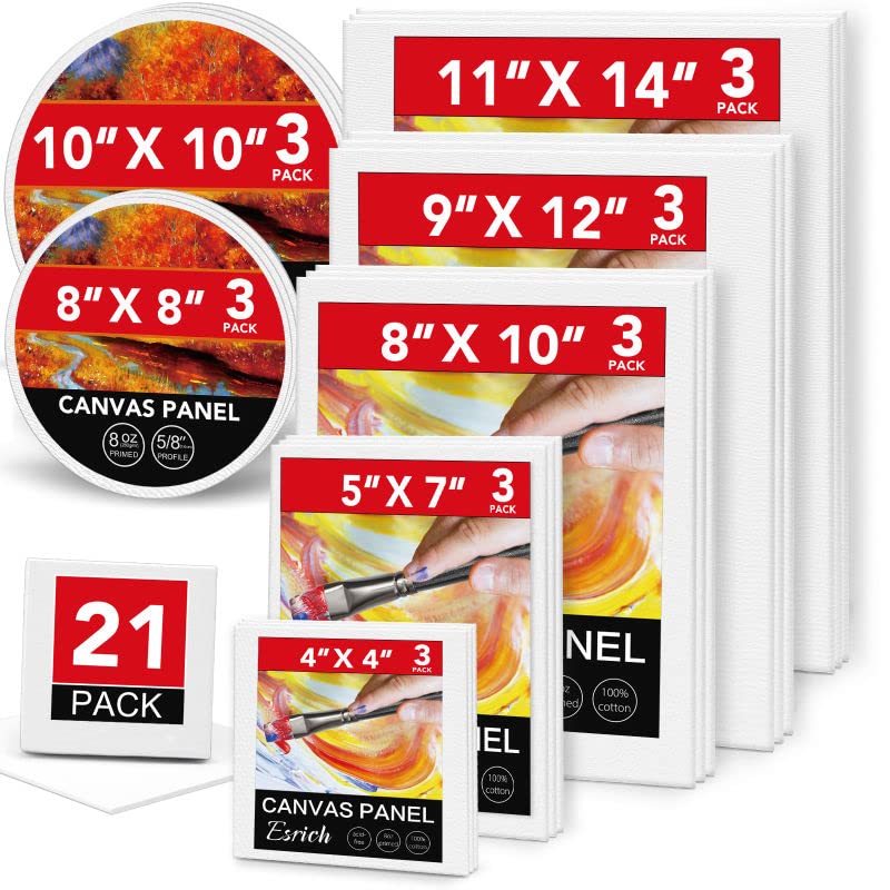 ESRICH Canvases for Painting,Canvas Boards 48Pack Different Size with 4x4,  4x6,5x6,6x6,8x10,10x10,9x12,11x14(6 of Each), Blank Painting Canvas Panels