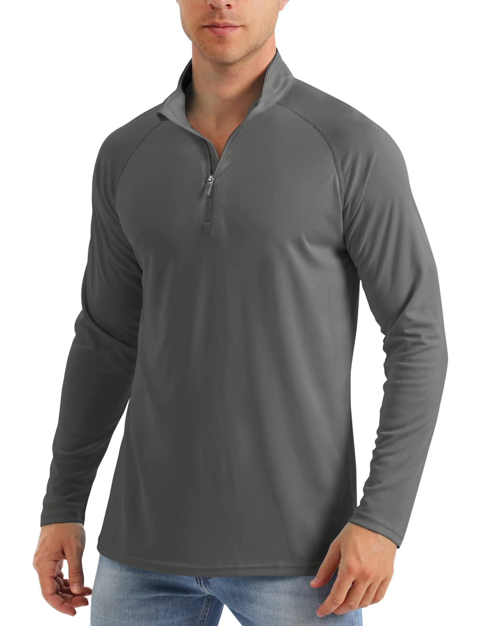 Mens UPF 50+ Sun Hoodie Fishing Shirt Half Zip Long Sleeve SPF Hiking Shirt  Lightweight Deep Gray M