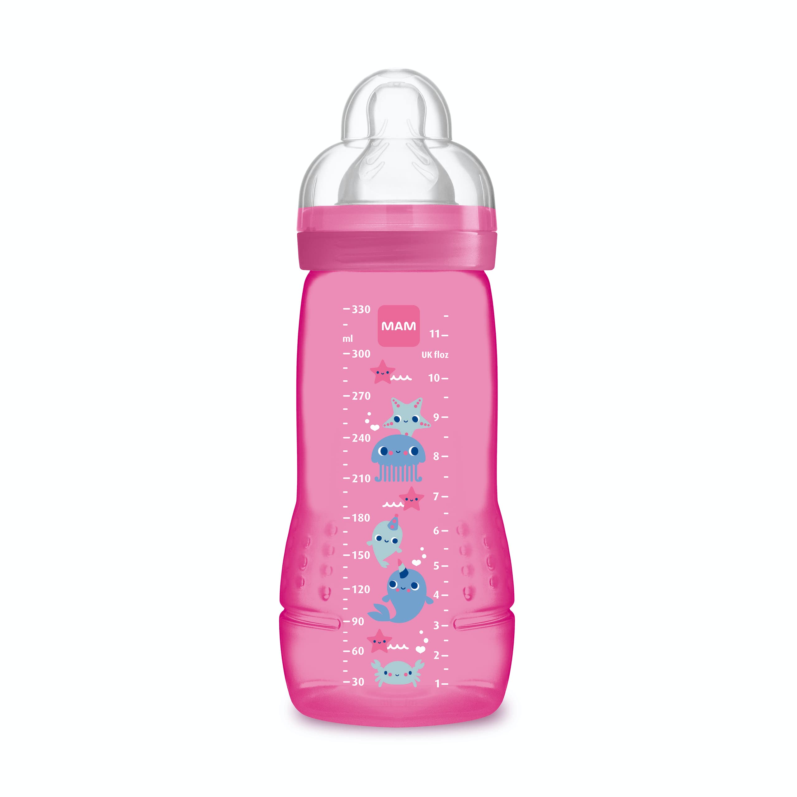 MAM Easy Active 2nd Age Feeding Bottle, 330ml - 6+ Months - X-Flow Teat,  Ultra-Fast Speed - Pink : : Baby Products