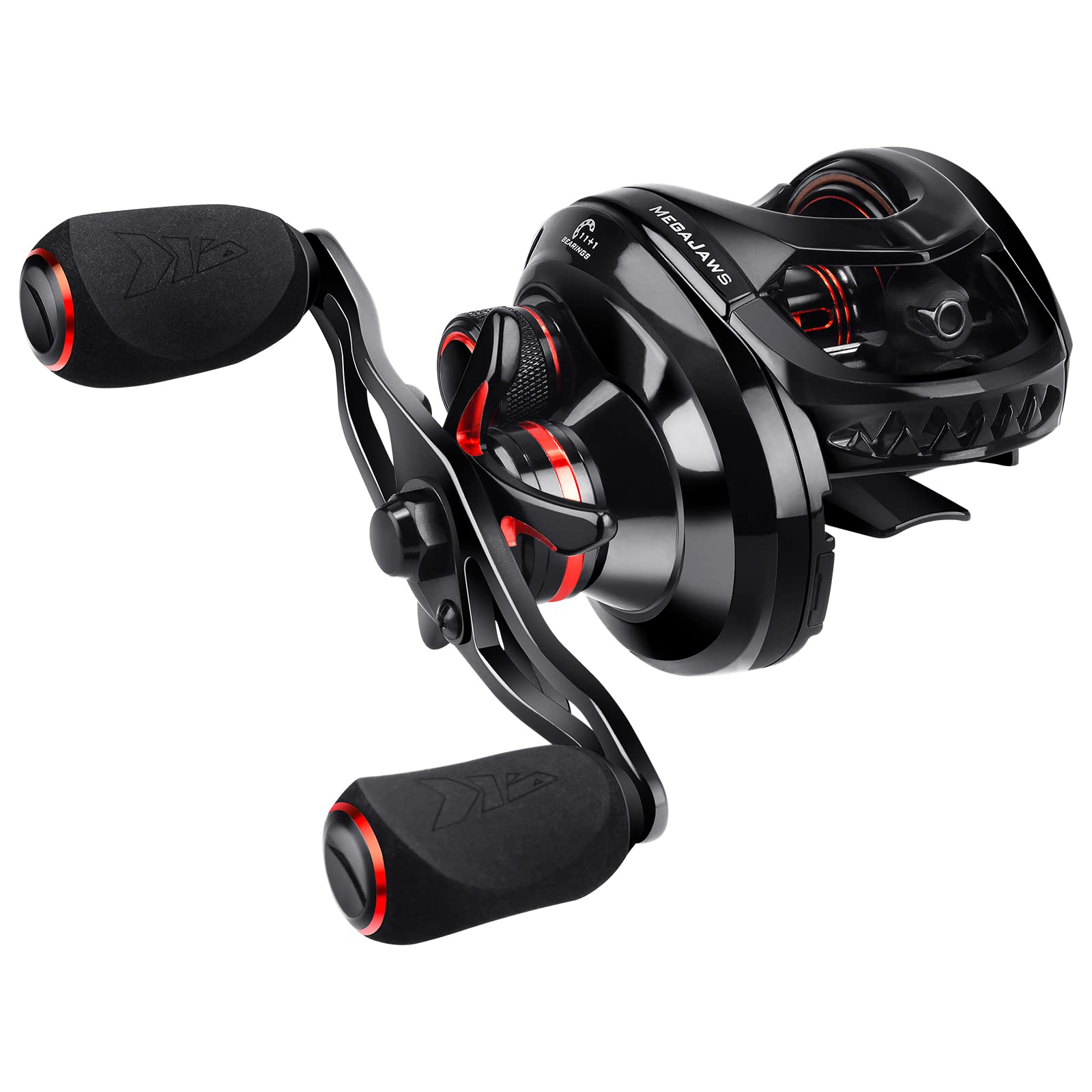 KastKing MegaJaws Baitcasting Fishing Reel, New AutoMag Dual Braking System  Baitcaster Fishing Reel, Only 6.7oz, 17.64 LBs Carbon Fiber Drag, 11+1  Shielded BB, High Speed 5.4:1 to 9.1:1 Gear Ratios A:Right  Handed-Blacktip-7.2:1