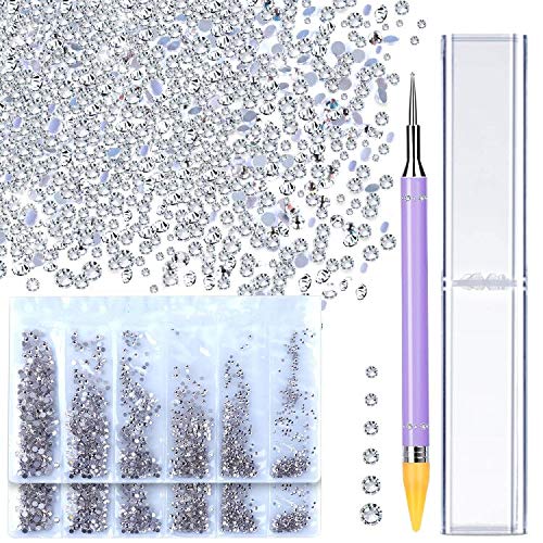 3456Pcs Crystal Rhinestones With Wax Pen Picker Teenitor 6 Mixed Sizes  Round Glass FlatBack Nail Crystals