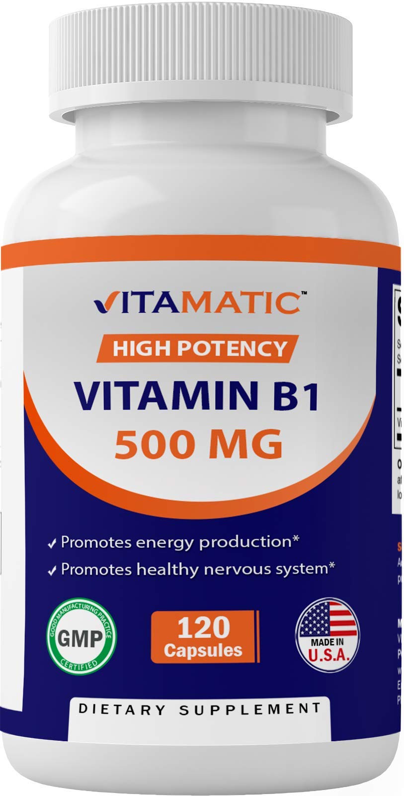 Vitamatic Vitamin B1 (Thiamine) 500mg 120 Capsules - Essential B ...