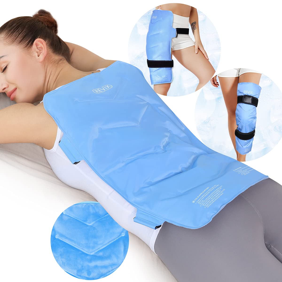 REVIX Full Back Ice Pack for Injuries Reusable Large Gel Ice Wrap for Back Pain Relief from Swelling, Bruises & Sprains by Cold Compression Therapy