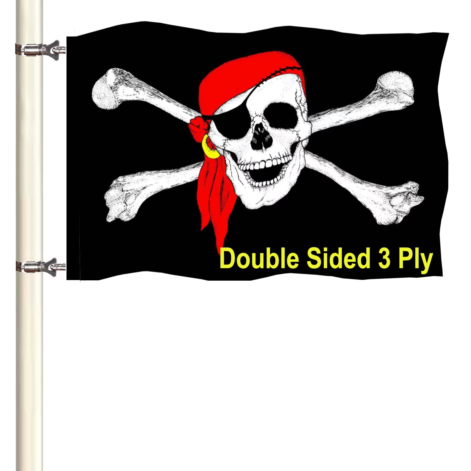 Jolly Roger Pirate Boat Flag 12x18 Made In USA- Small Red Bandana Pirate  Yacht Skull Flags