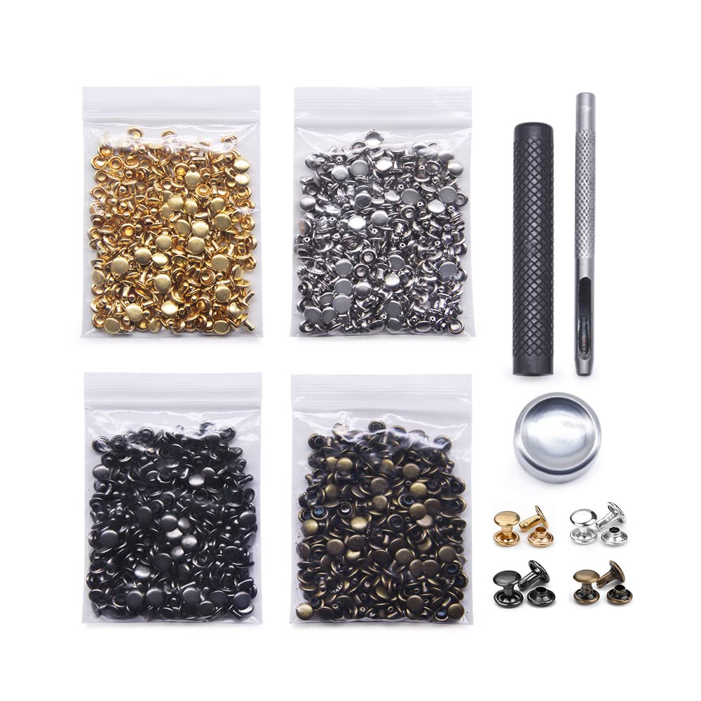 Great Choice Products 484Pcs Leather Craft Rivet Double Cap Tubular Metal  Stud Repair Tool Kit Set