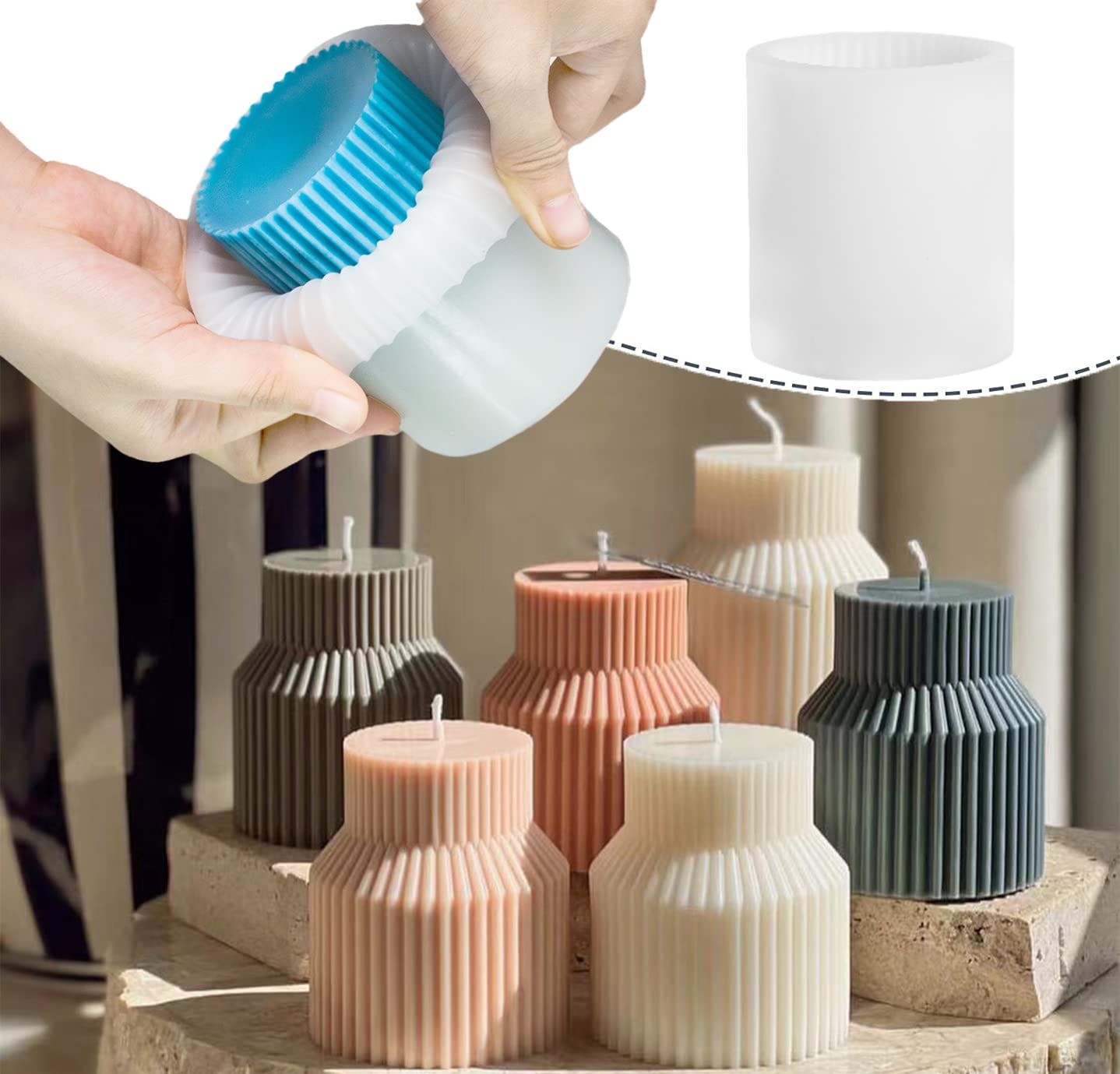 Cylindrical Tall Pillar Candle Molds Ribbed Aesthetic Twist Silicone M –  acacuss
