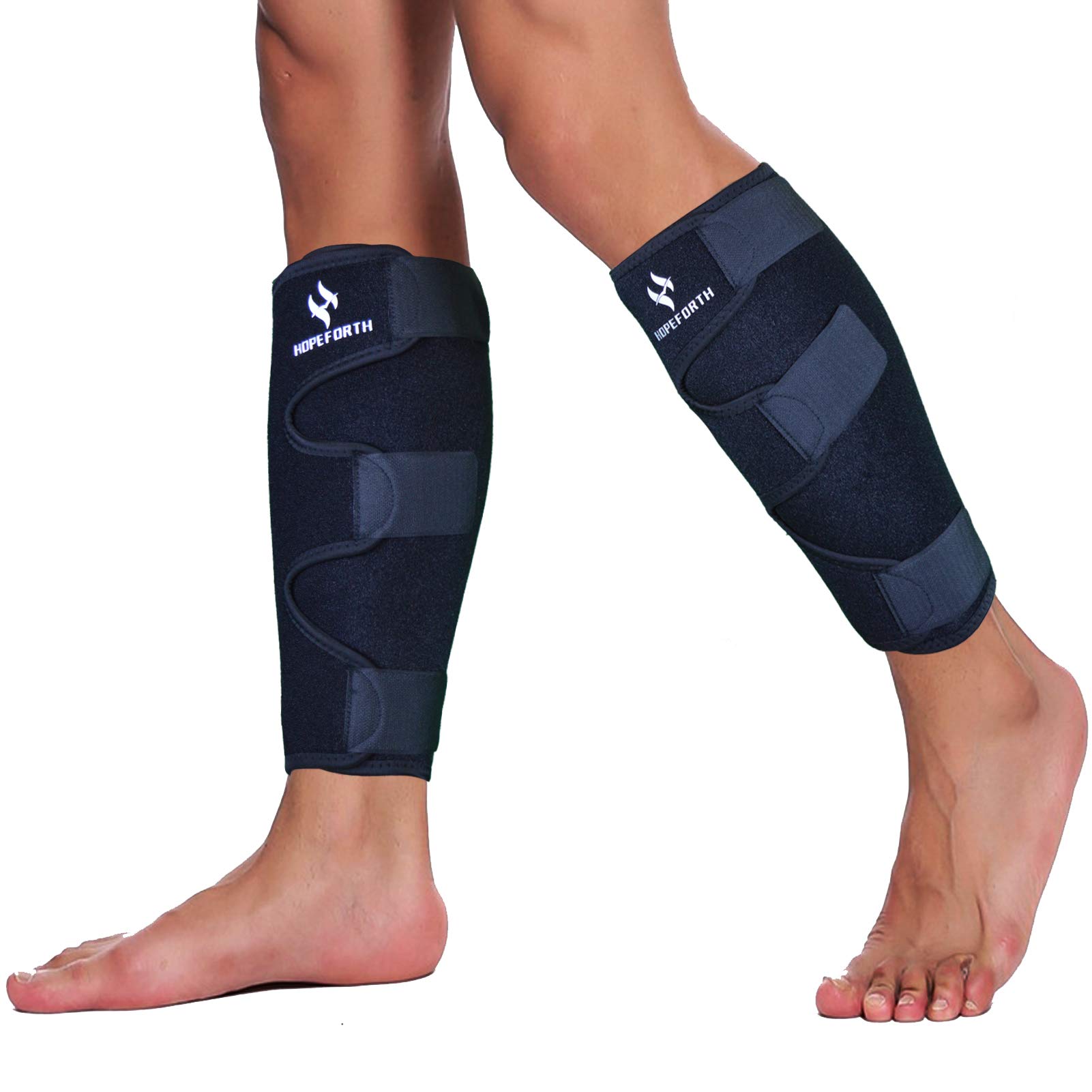 HOPEFORTH Calf Brace Adjustable 2 Pack Shin Splint Support Sleeve Leg  Compression Wrap for Torn Calf Muscle, Strain, Sprain, Pain Relief, Tennis  Leg,Injury,Best Lower Leg Brace for Men and Women Classic Style