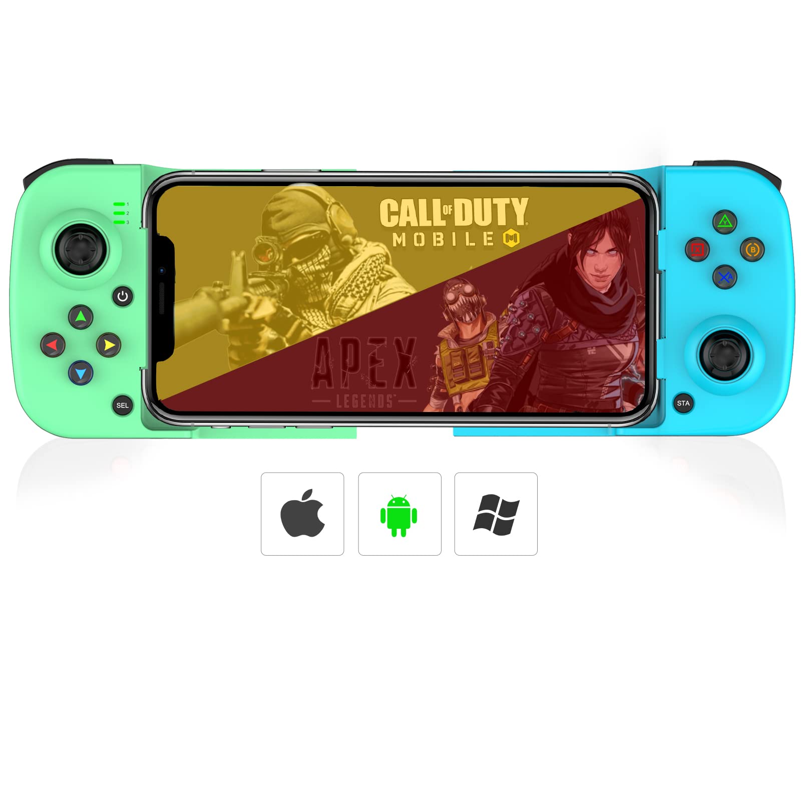 Megadream Mobile Game Controller Gamepad for iPhone iOS Android PC: Works  with iPhone 15/14/13/12/11/X iPad Samsung Galaxy TCL Tablet Call of Duty  Roblox - Directly Play (Blue+Green) Green Blue