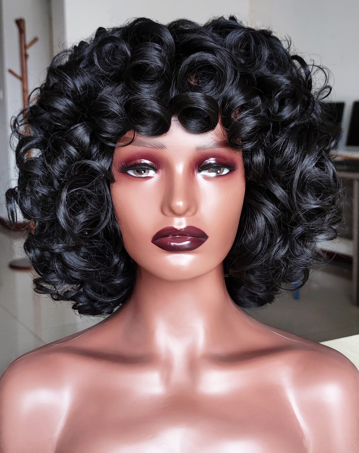 ELIM Short Afro Big Curly Wigs for Black Women Black Kinky Curly