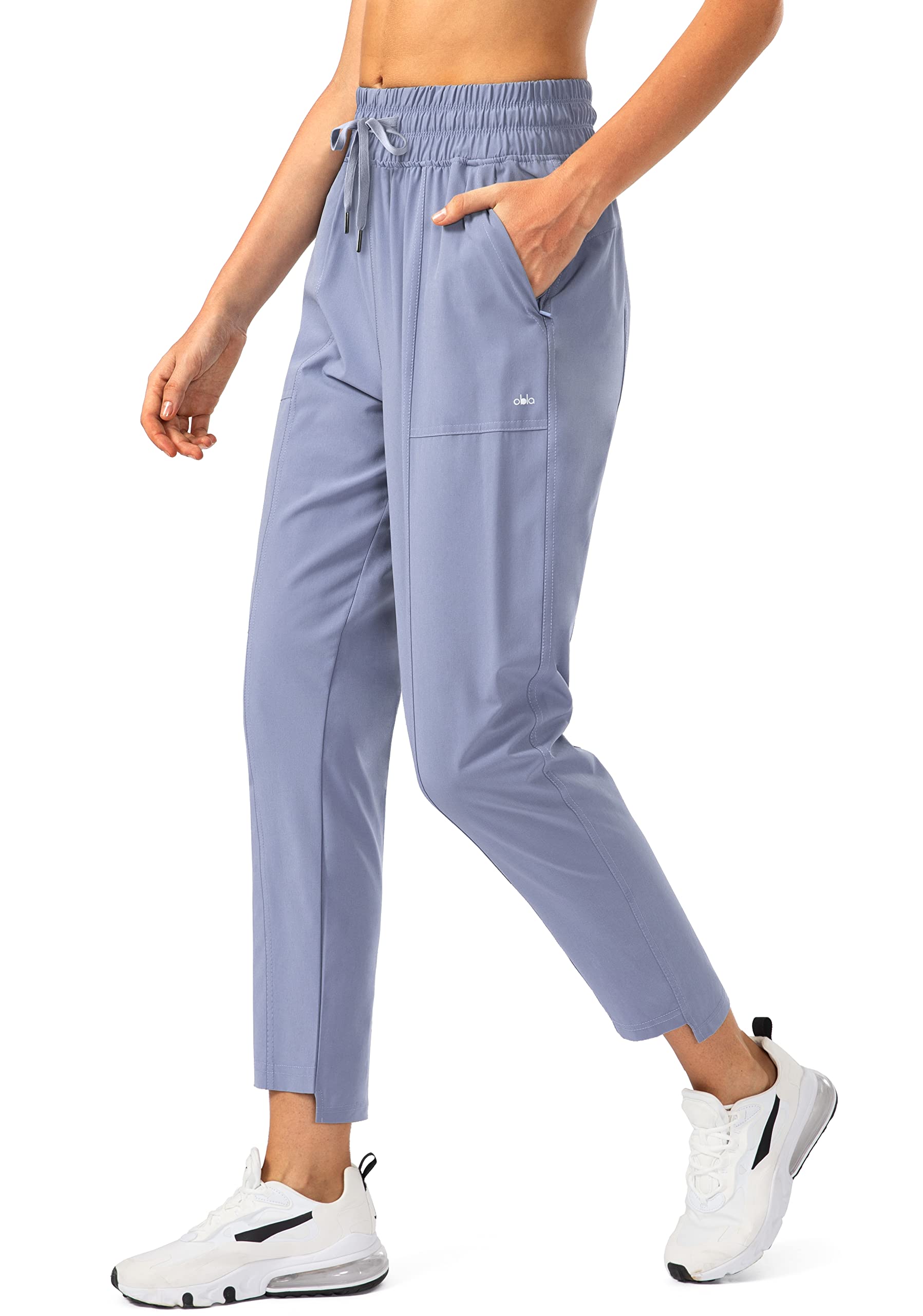 Obla Women's Lightweight Golf Pants with Zipper Pockets High Waisted Casual  Track Work Ankle Pants for Women Light Blue Small