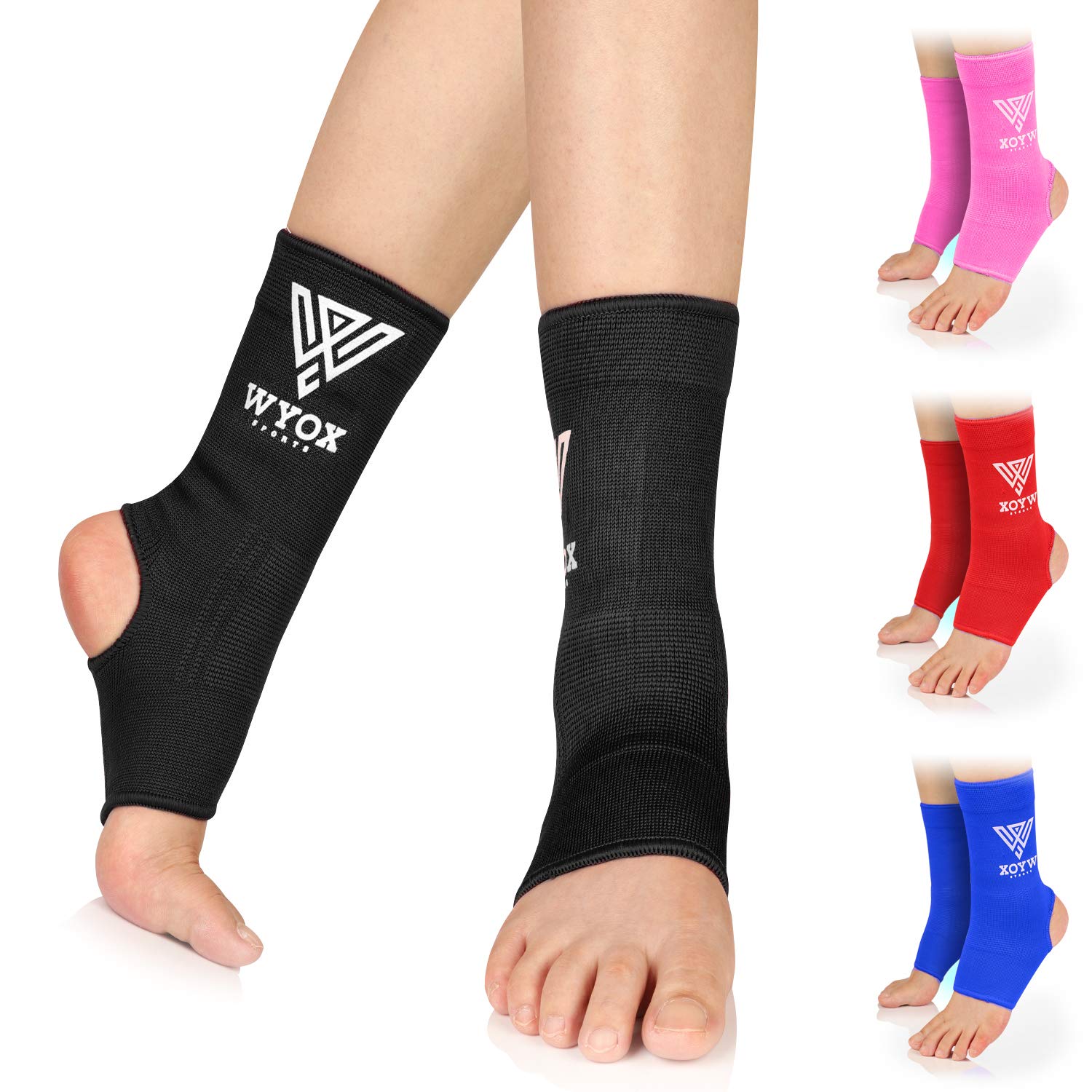WYOX Ankle Wraps Support Boxing Gear for Men Women Muay Thai Ankle Support  Kickboxing Wraps Gym Ankle Support (Pair) Black L / XL (Women 7.0 - 10.5/  Men 6.0 - 9.5)