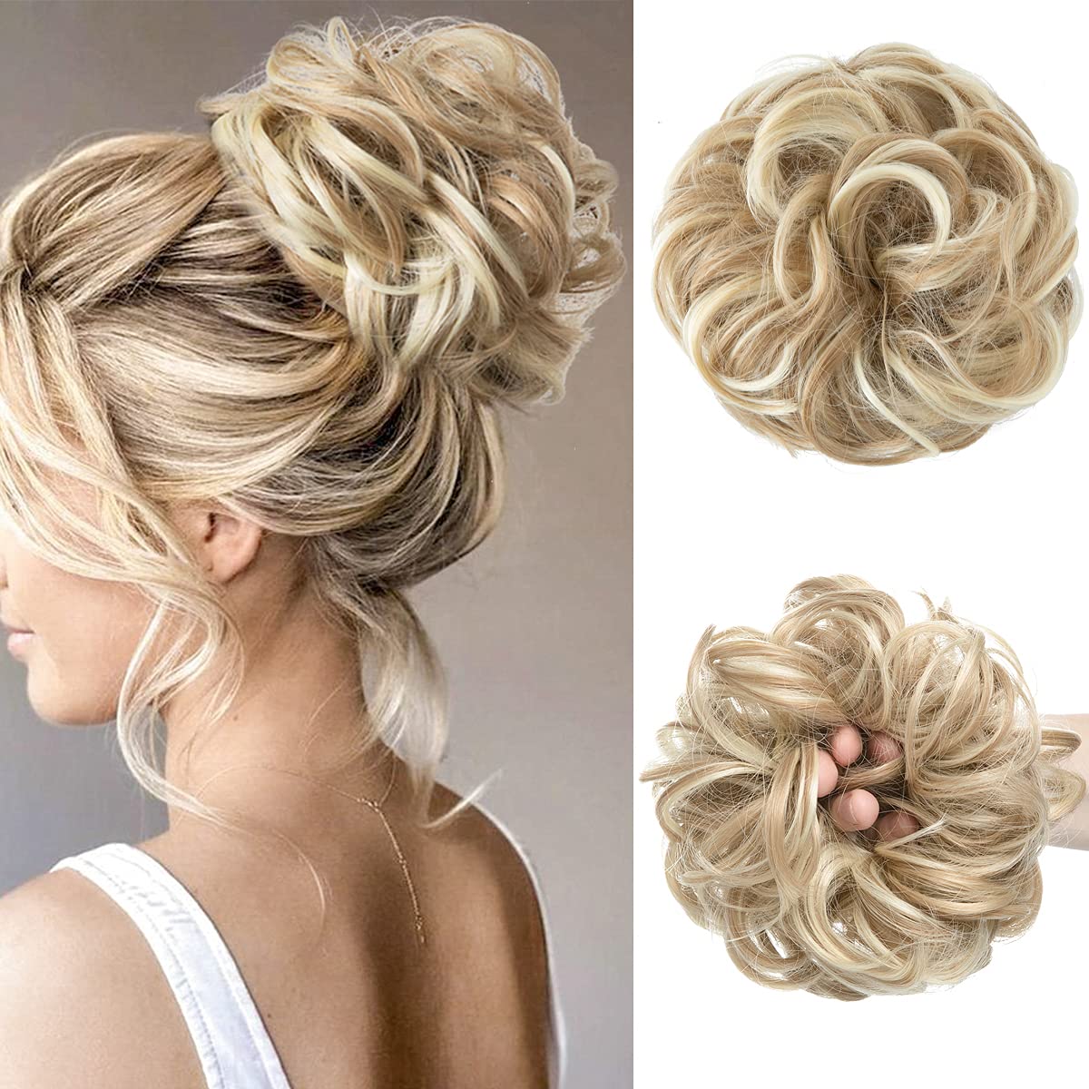 Messy Hair Bun Extensions Curly Wavy Hair Scrunchies for Women