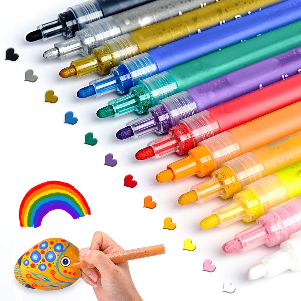 18 Colors Acrylic Paint Marker Pens for Rock Painting Fine Point Acrylic  Paint Pens for Fabric Wood Canvas Ceramic Glass Stone Scrapbooking Supplies  Quick Dry Non Toxic No Odor Paint Markers