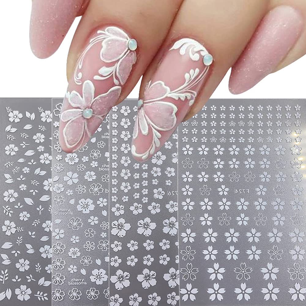 Easy White Cherry Blossom Nails!  Flower Nail Art Design Tutorial