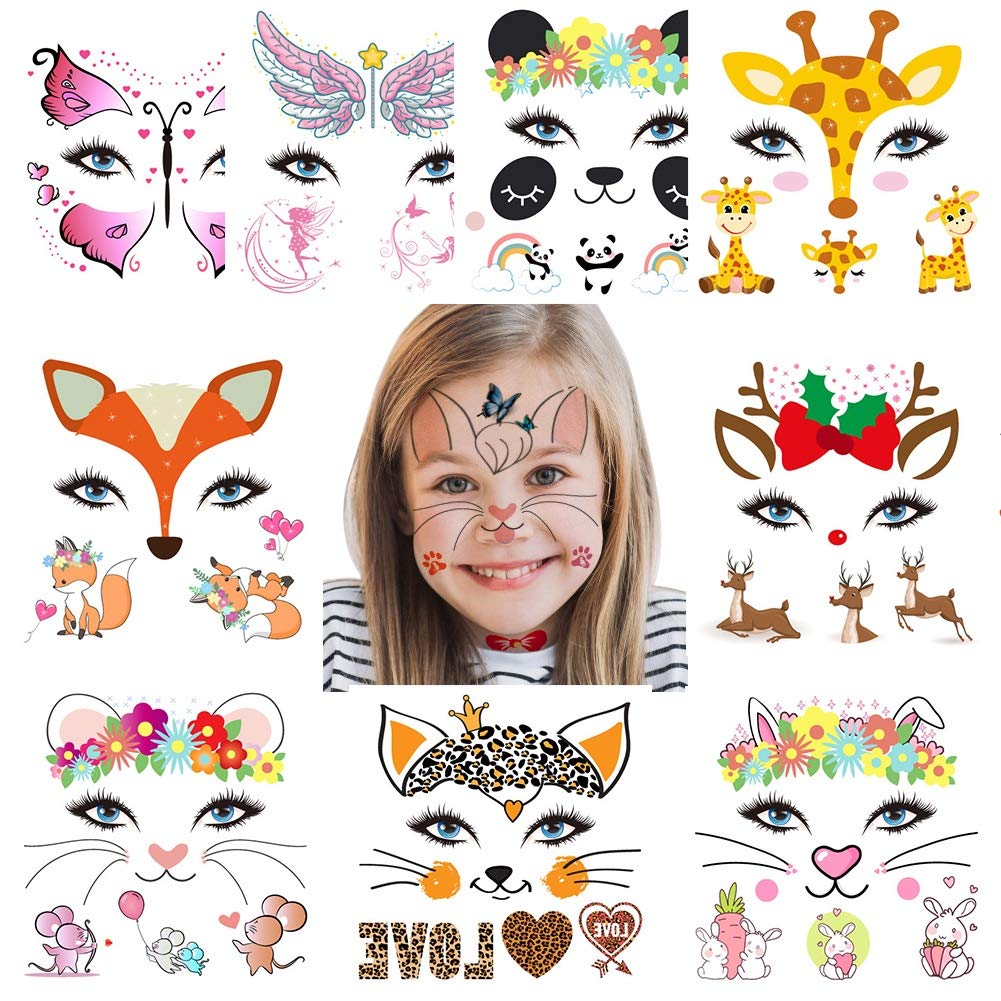 Fanoshon Animal Temporary Face Tattoo Sticker Set for Kids Adults Water  Transfer Butterfly Panda Deer Giraffe Fairy Floral Festival Body Paint  Makeup Decoration Stickers for Halloween A Animal Face