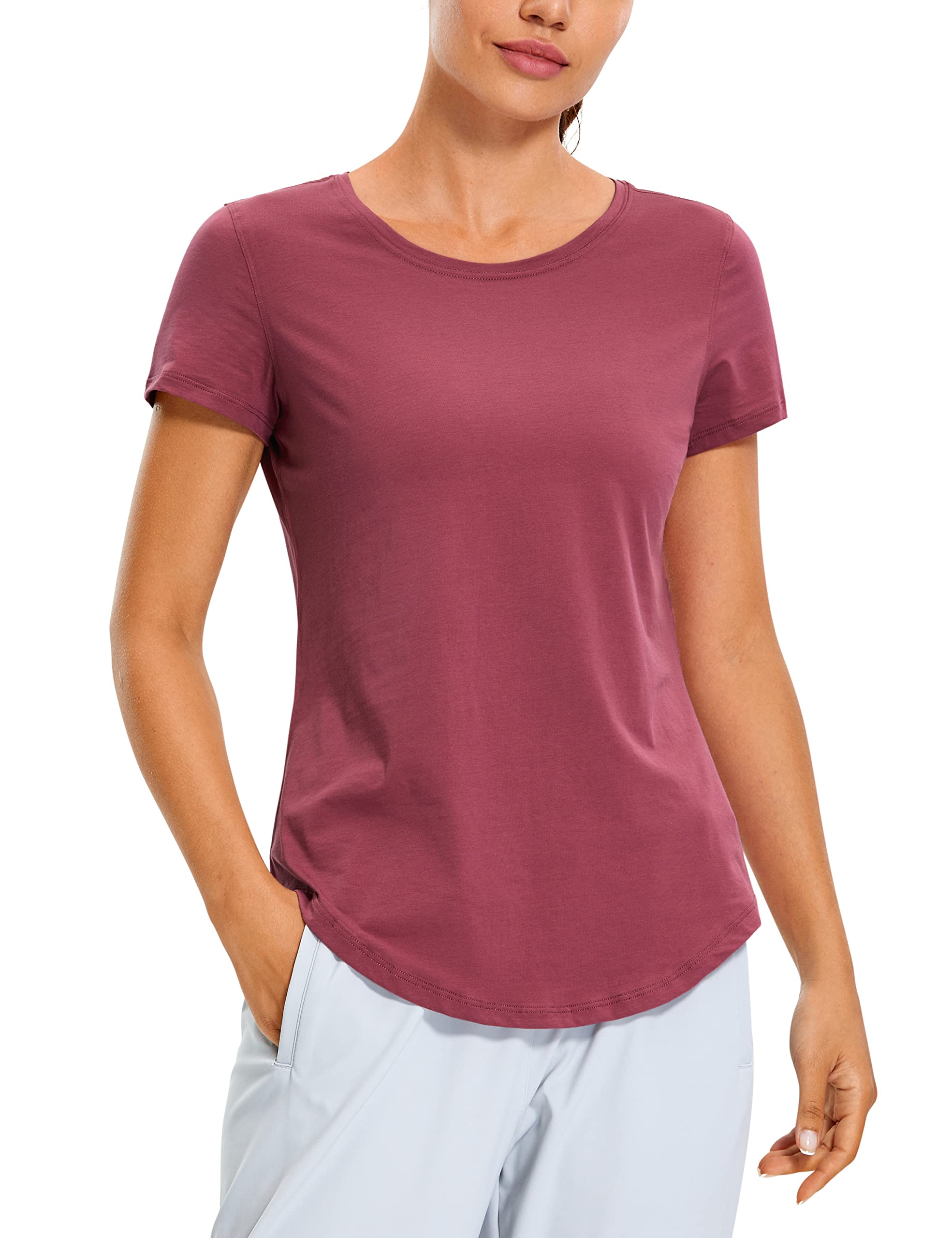  Womens Pima Cotton Workout Crop Tops Short Sleeve Yoga  Shirts Casual Athletic Running T-Shirts Bright Verdancy Medium