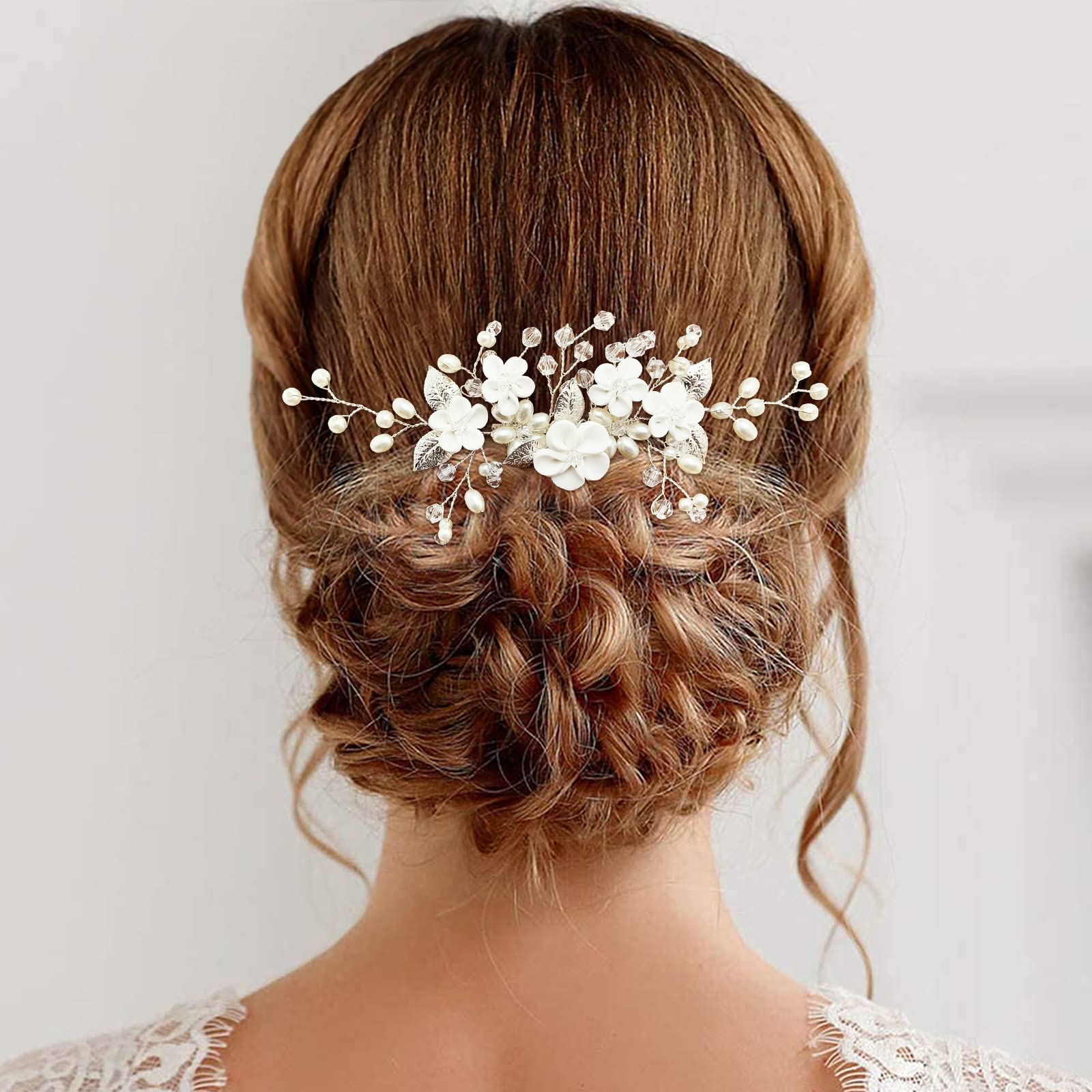 Flower Bridal Hair Vine Pieces with Comb Pearl Floral Rhinestone