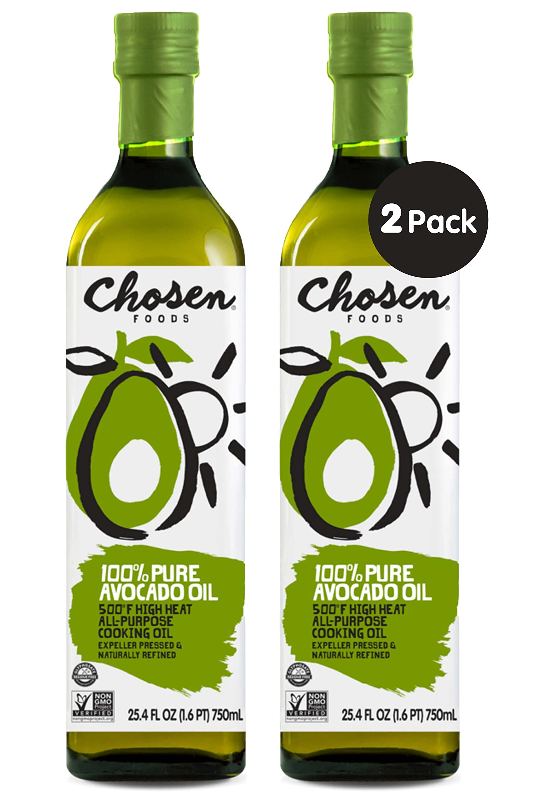 Chosen Foods 100% Pure Avocado Oil, Keto and Paleo Diet Friendly, Kosher Oil  for Baking, High-Heat Cooking, Frying, Homemade Sauces, Dressings and  Marinades (25.4 fl oz, 2 Pack) 25.4 Fl Oz (Pack of 2)