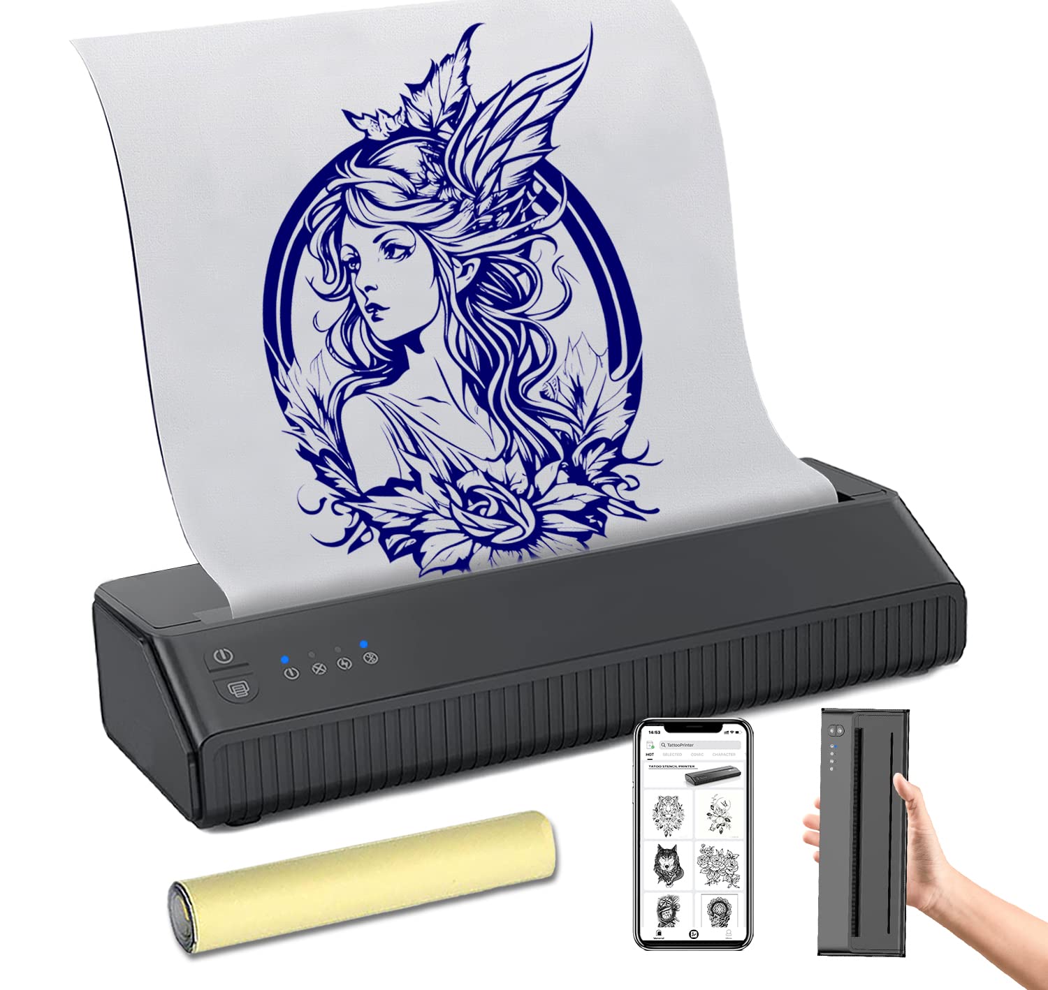 Calicon Portable Tattoo Stencil Printer Cordless Tattoo Transfer Thermal  Copier Machine Rechargeable Mini Printer with Free 10pcs Transfer Paper  Compatible with iOS&Android Phone(2023 New Version) Black