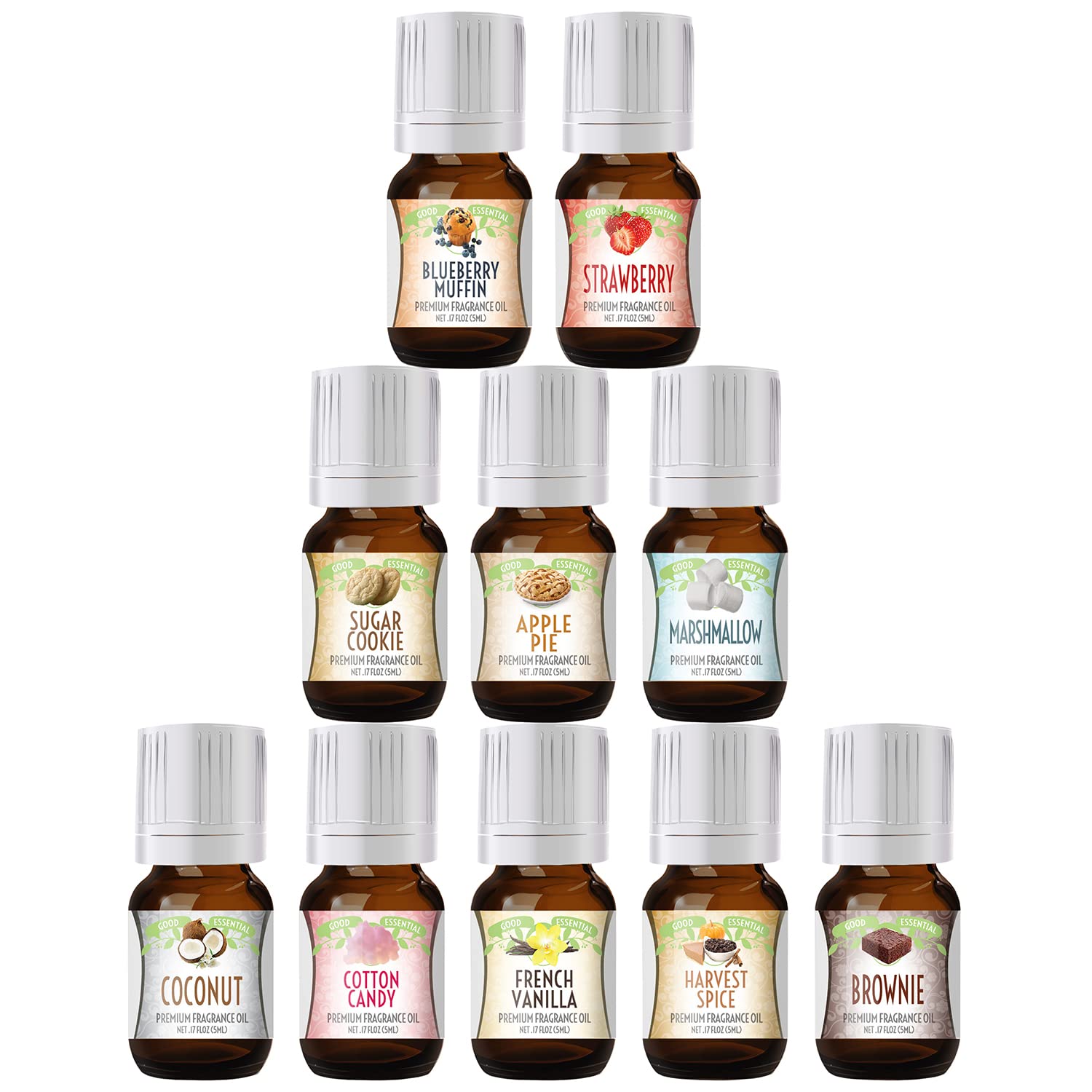 Good Essential Sweet Scents Fragrance Oil Set - 10 Pack Bulk Holiday Gift  Oils for Aromatherapy Diffusers