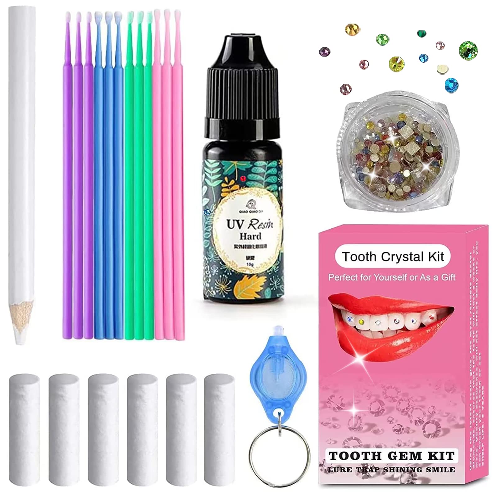 Lingouzi Tooth Gem Kit- DIY Tooth Crystal Set with 20 Pieces Crystals UV  Light Gems Picker 0 ml Glue- Shining Smile Striking Trap- Great Tooth  Jewelry Gems Kit for DIY Use 