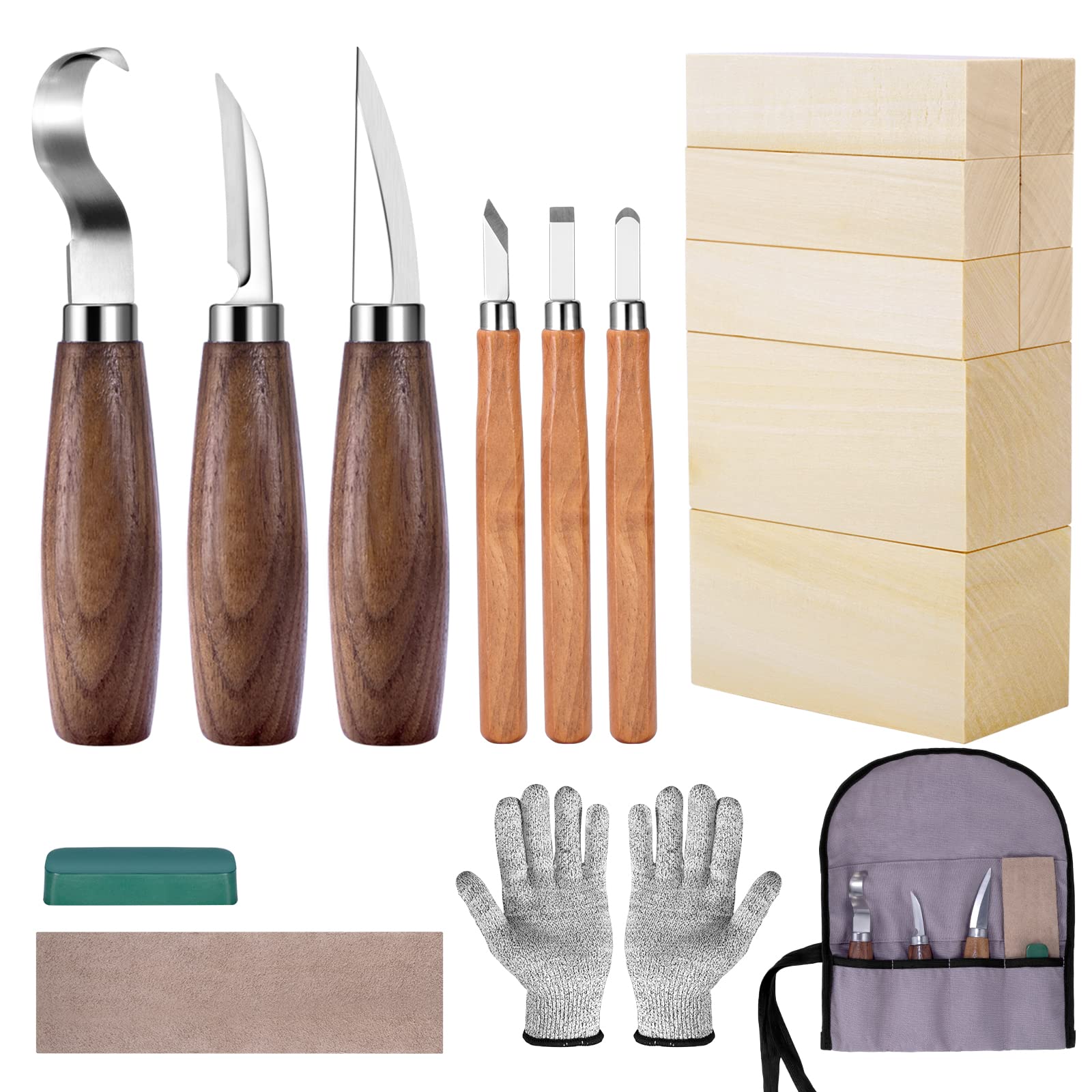 Wood Carving Tools Set - Wood Carving Knife Kit with Carving Hook Knife,  Wood Whittling Knife, Detail Carving Knife, Whittling Kit for Kids Adults